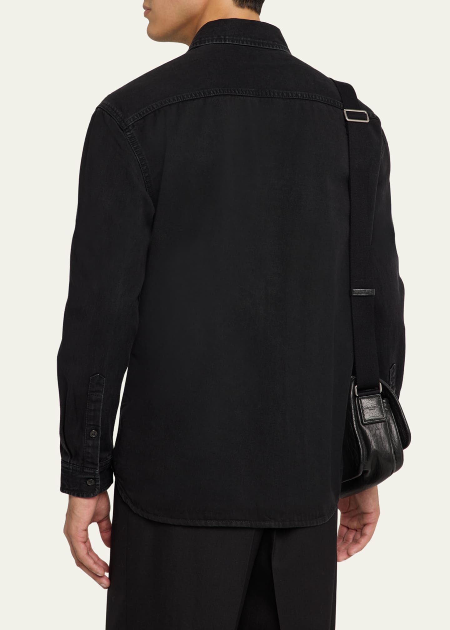Saint Laurent Men's Denim Overshirt with Cassandra Logo Image 3 of 5