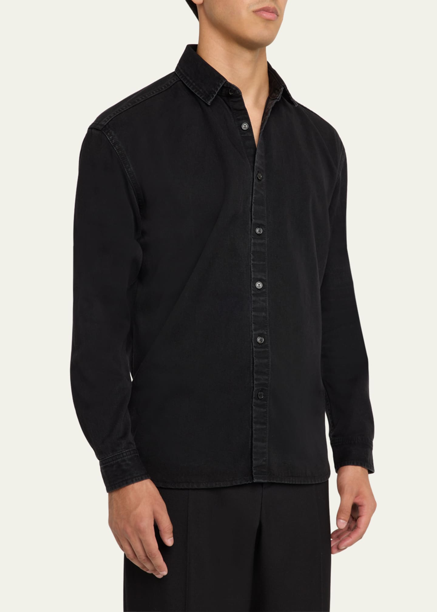 Saint Laurent Men's Denim Overshirt with Cassandra Logo Image 4 of 5