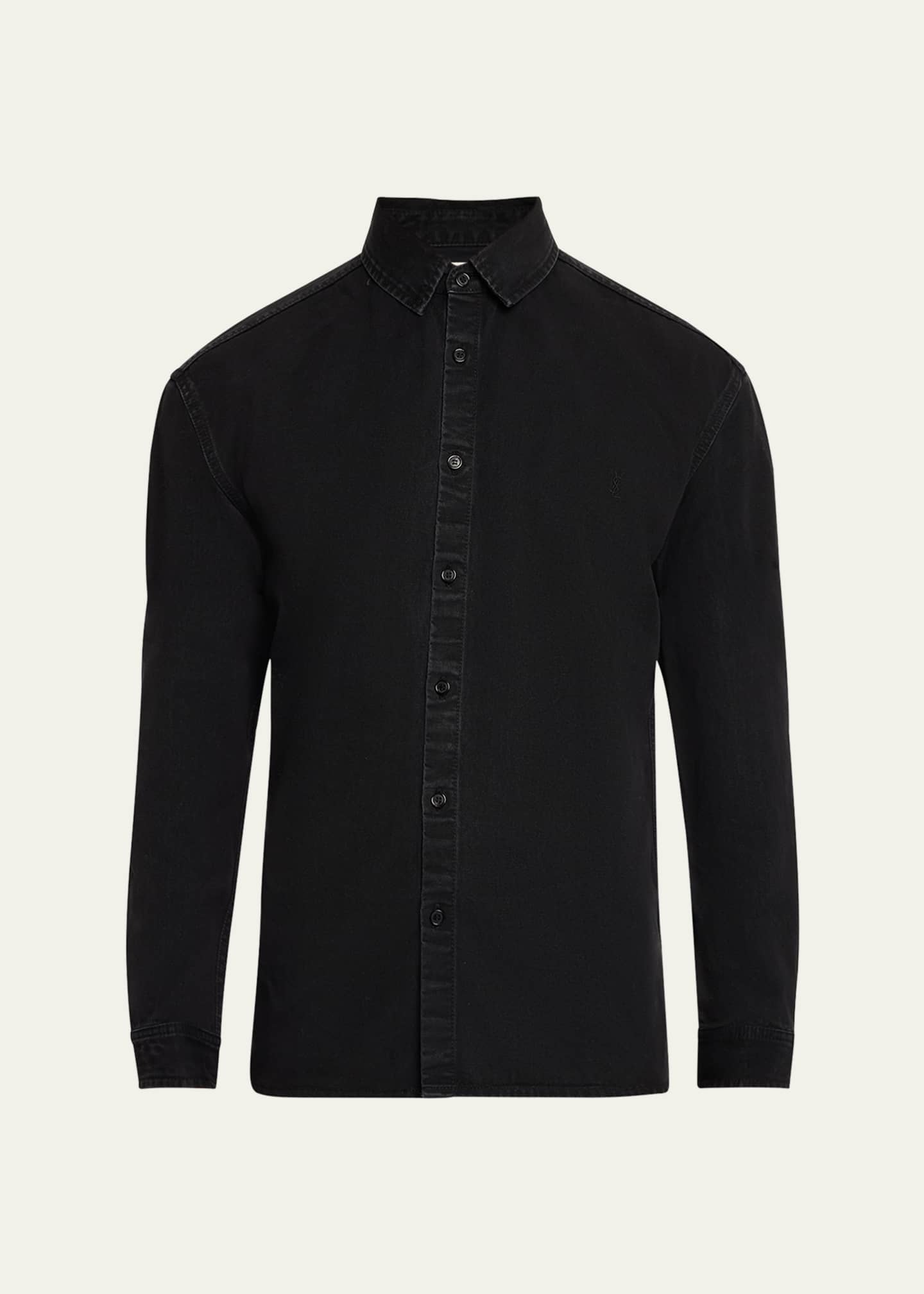Saint Laurent Men's Denim Overshirt with Cassandra Logo Image 1 of 5