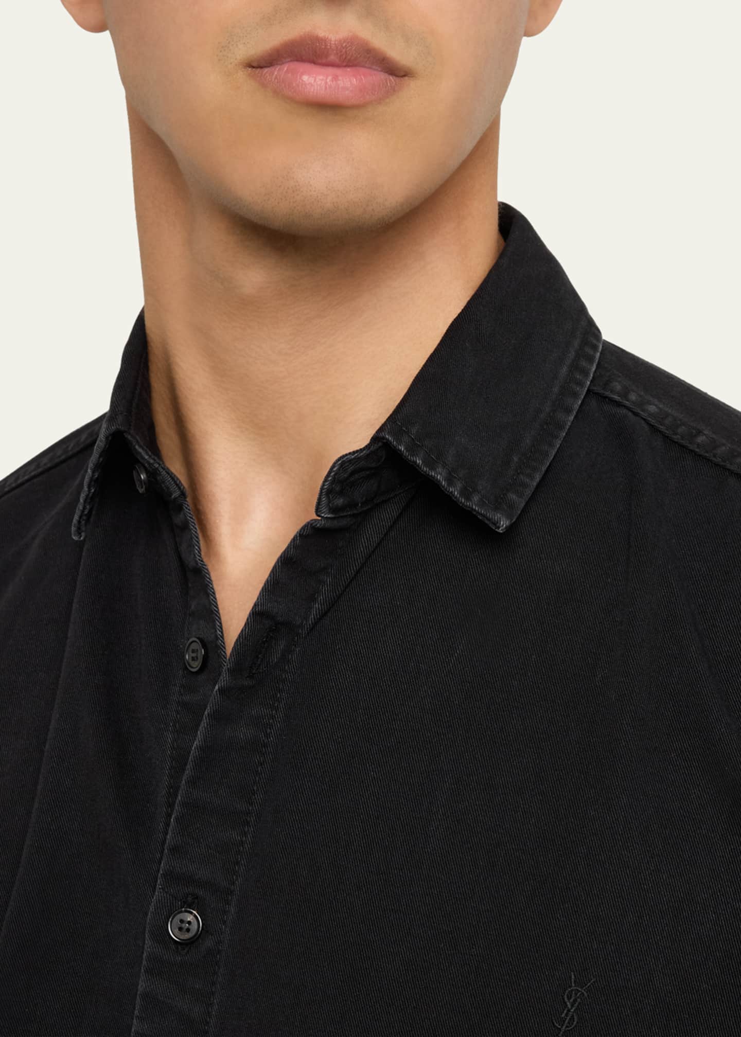 Saint Laurent Men's Denim Overshirt with Cassandra Logo Image 5 of 5