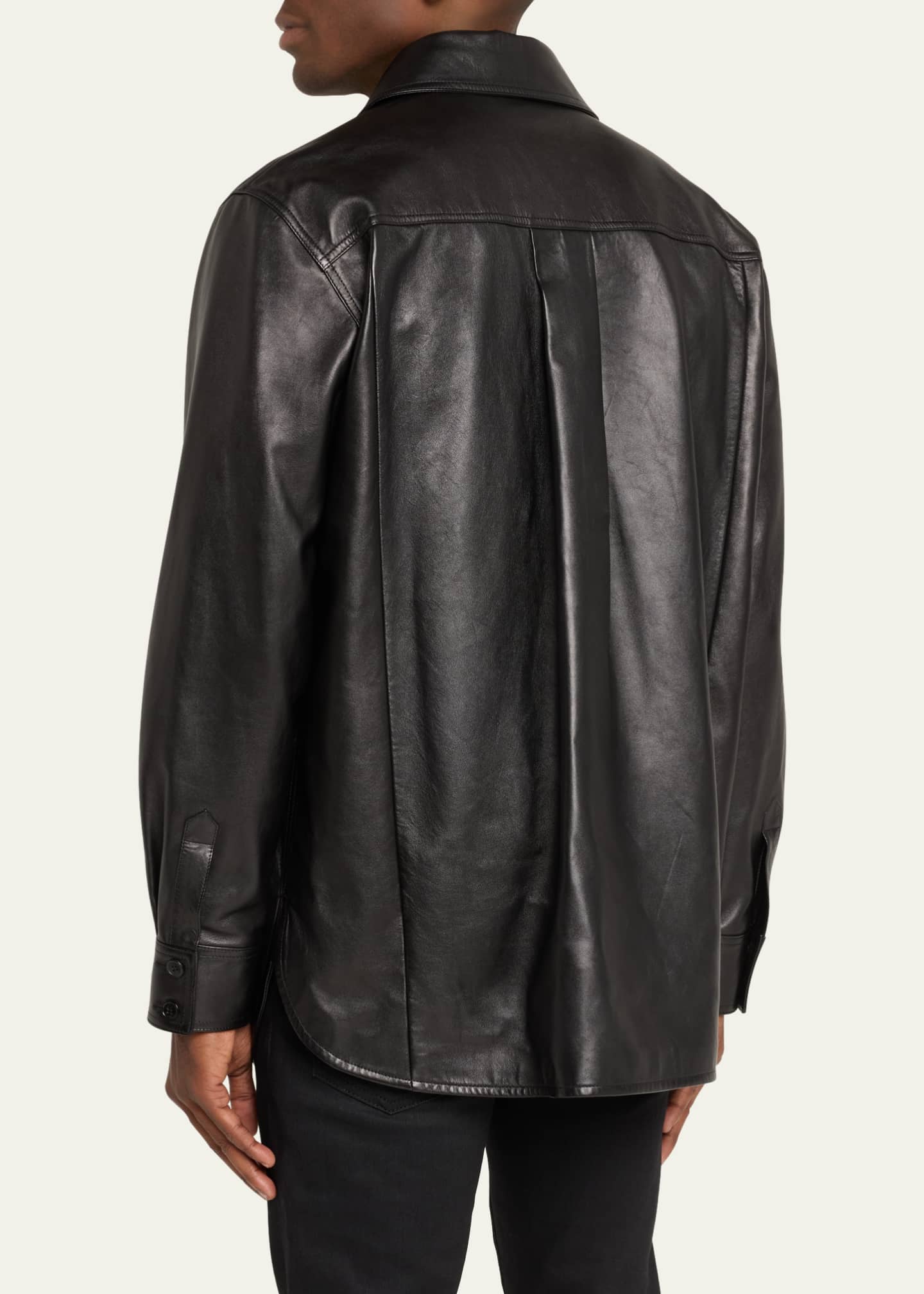 Saint Laurent Men's 2-Pocket Leather Overshirt Image 3 of 5