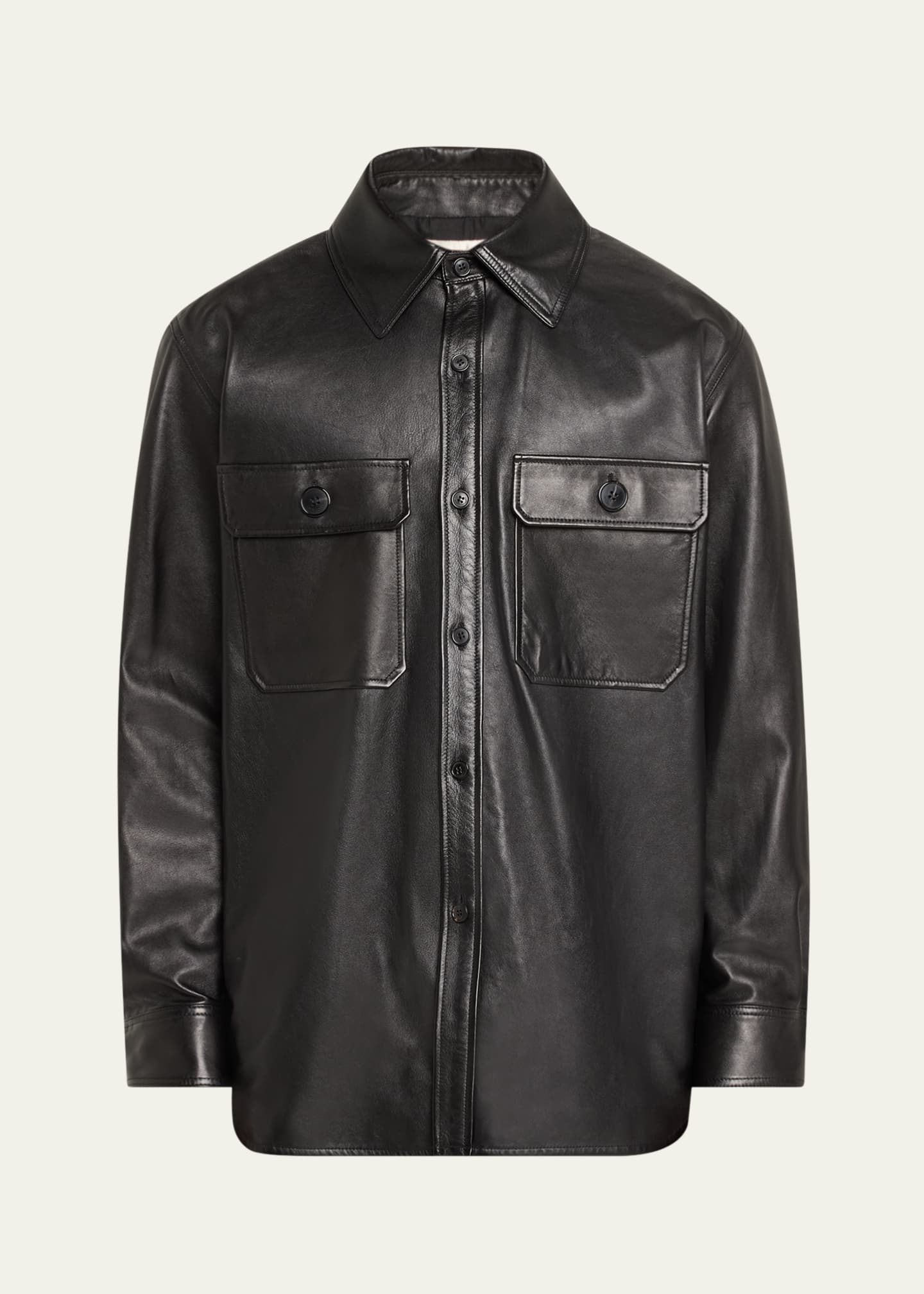 Saint Laurent Men's 2-Pocket Leather Overshirt Image 1 of 5