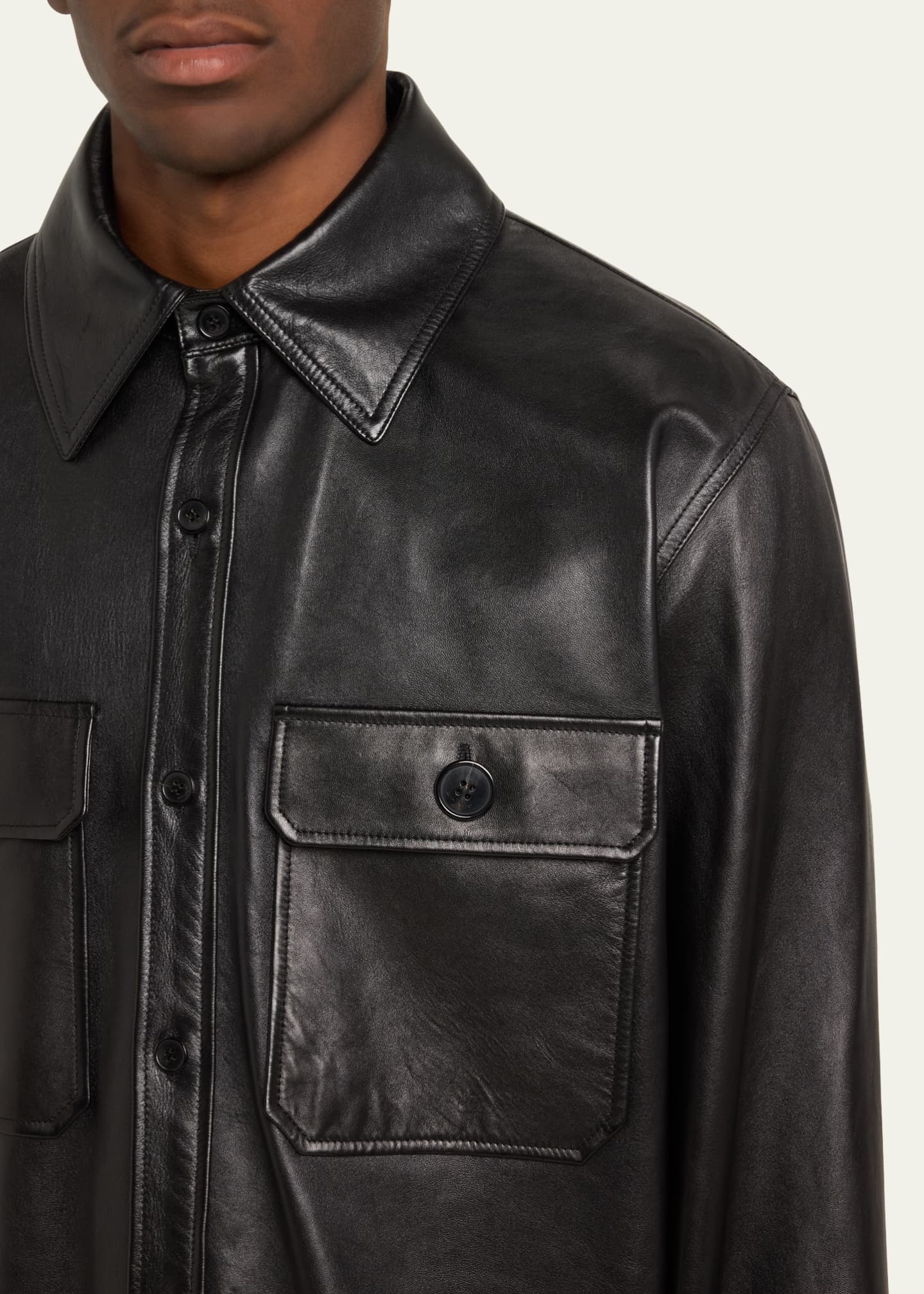 Saint Laurent Men's 2-Pocket Leather Overshirt Image 5 of 5
