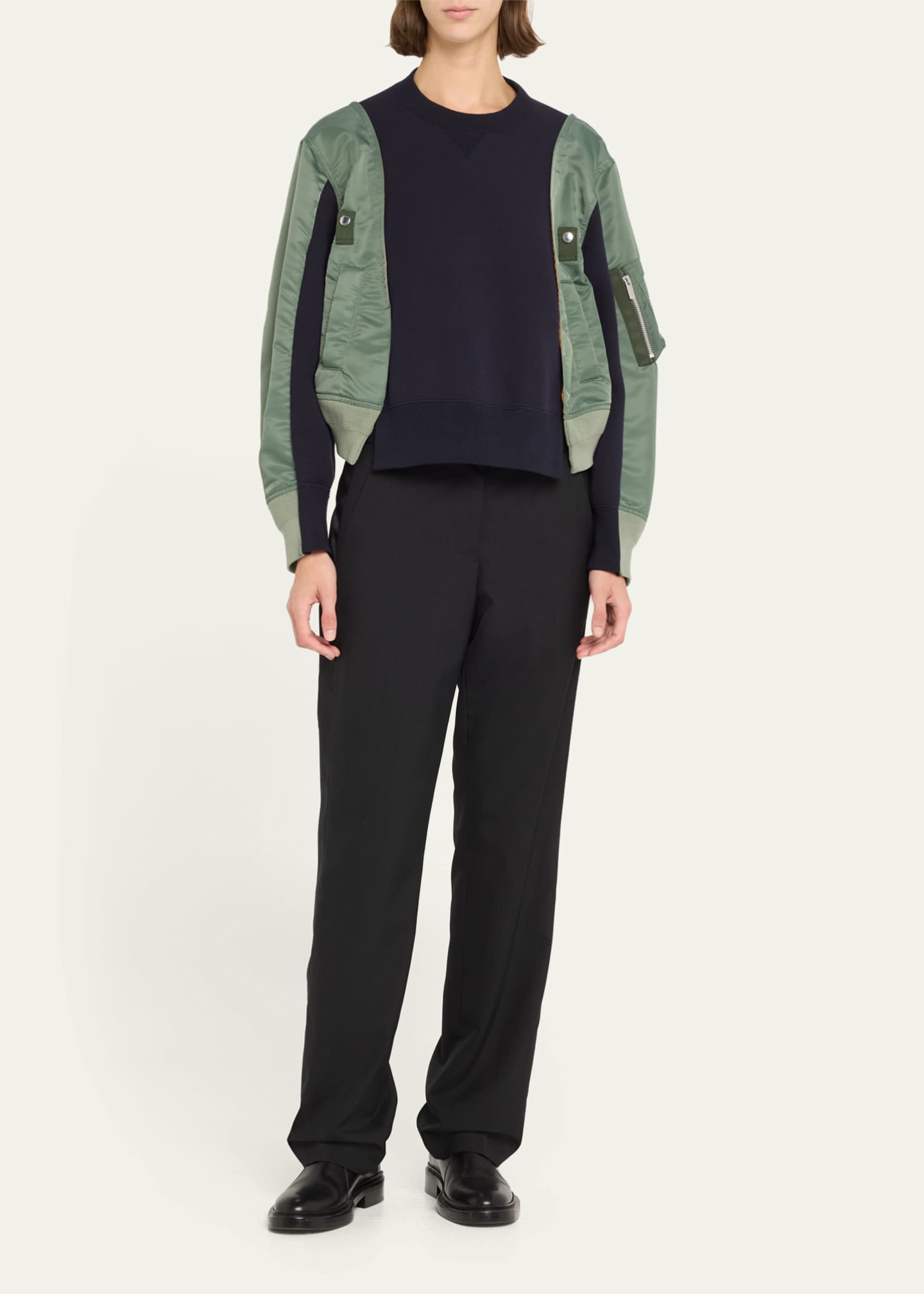 SACAI Mixed-Media Colorblock Sweatshirt Image 2 of 5