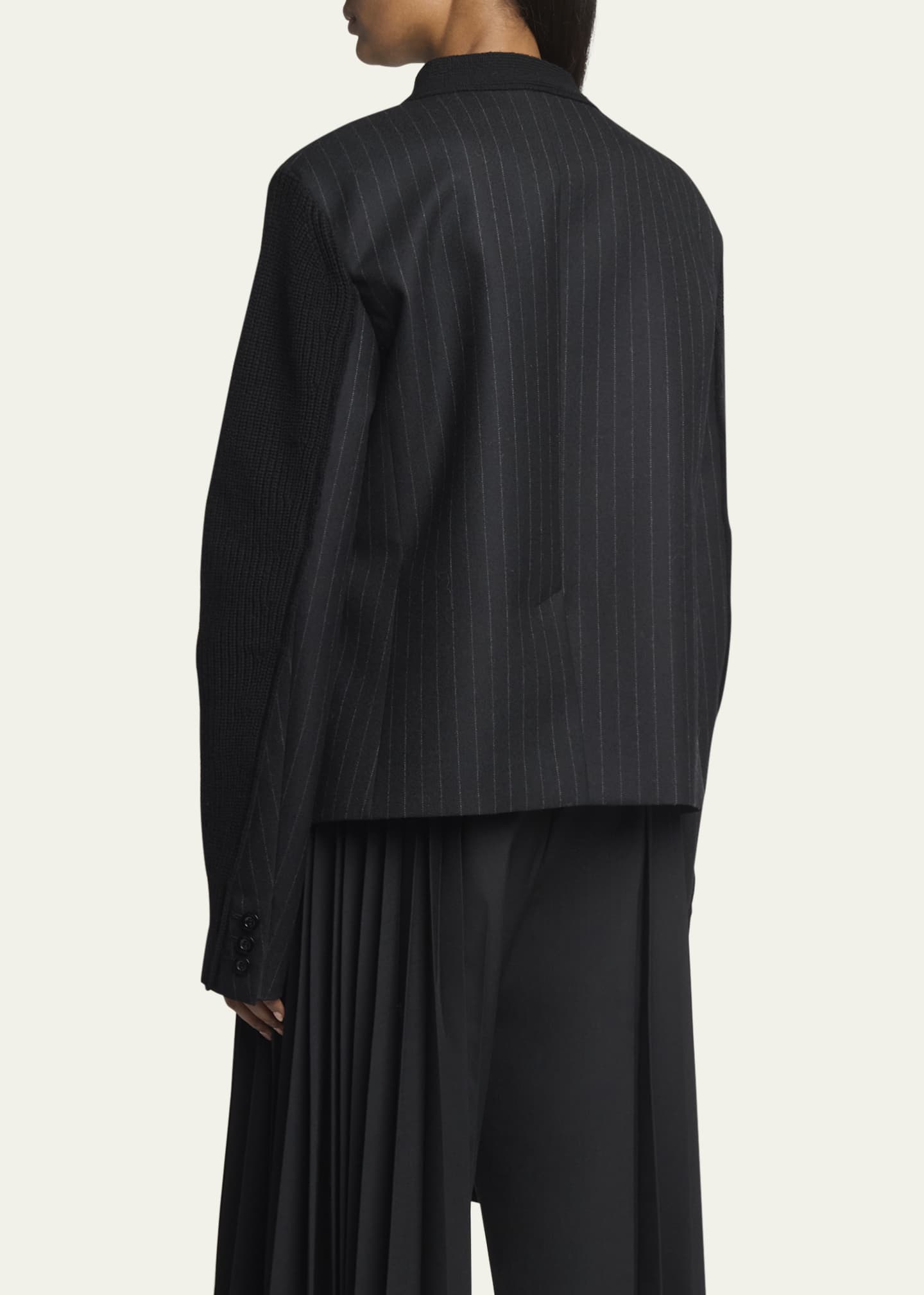 SACAI Hybrid Chalk Stripe Ribbed Wool Blazer Cardigan Image 3 of 5
