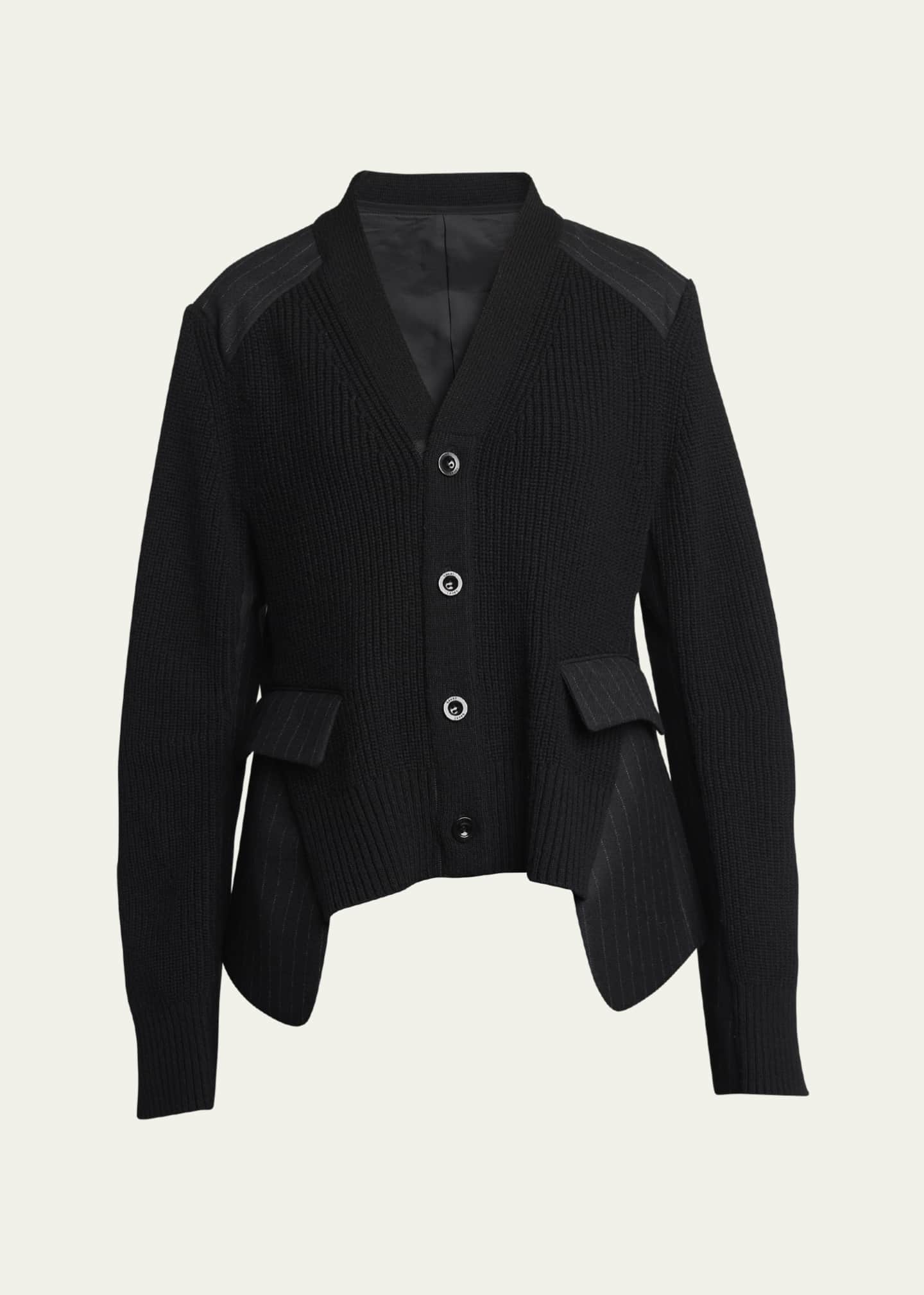 SACAI Hybrid Chalk Stripe Ribbed Wool Blazer Cardigan Image 1 of 5