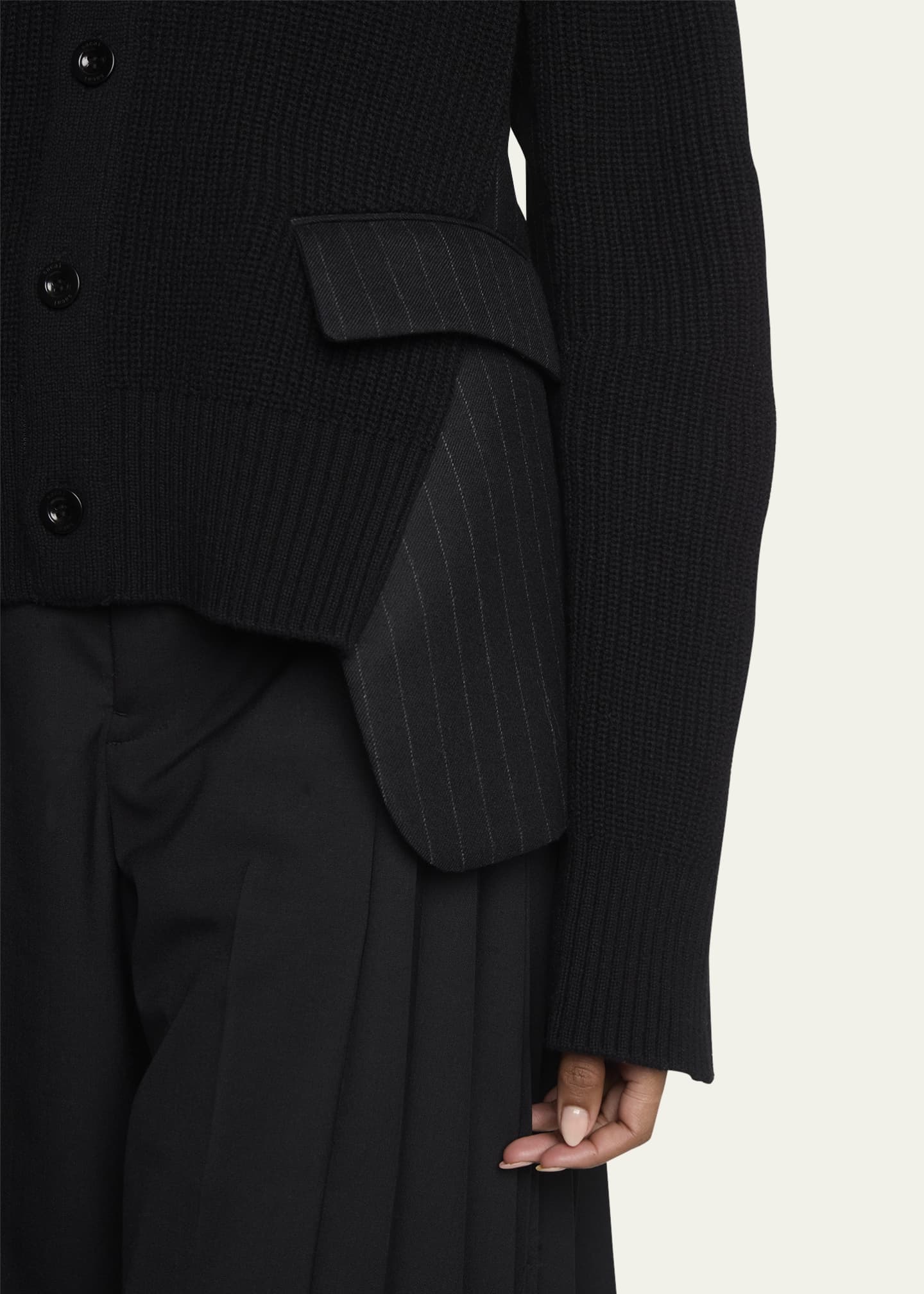SACAI Hybrid Chalk Stripe Ribbed Wool Blazer Cardigan Image 5 of 5