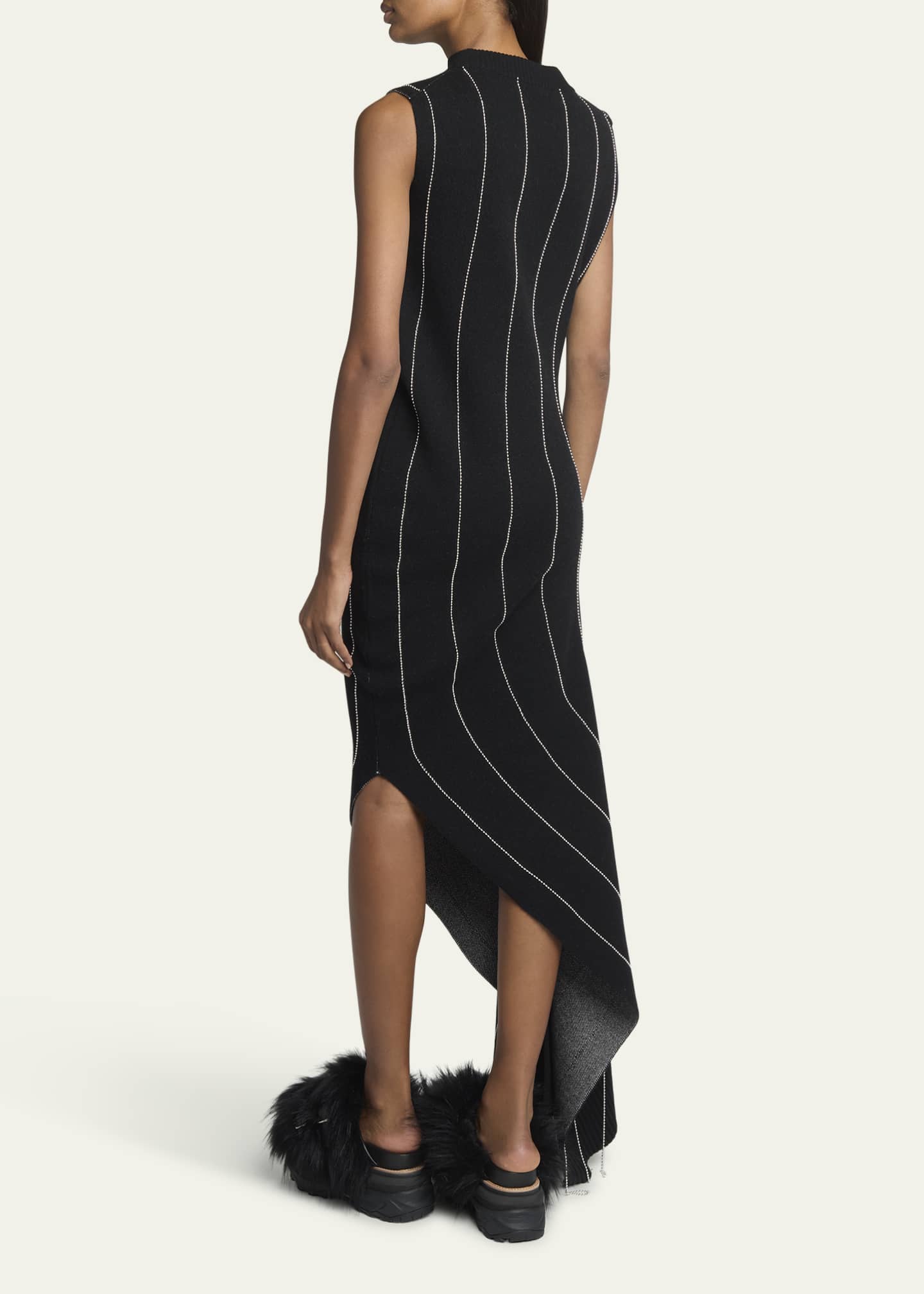 SACAI Long Chalk Stripe Knit Asymmetric Dress
