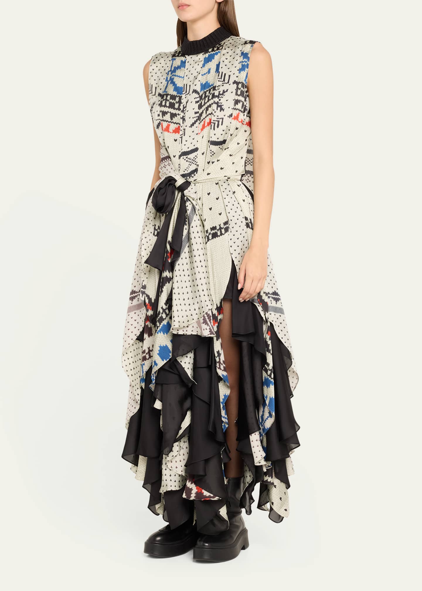 SACAI Fair Isle Print Ruffled Maxi Dress - Bergdorf Goodman