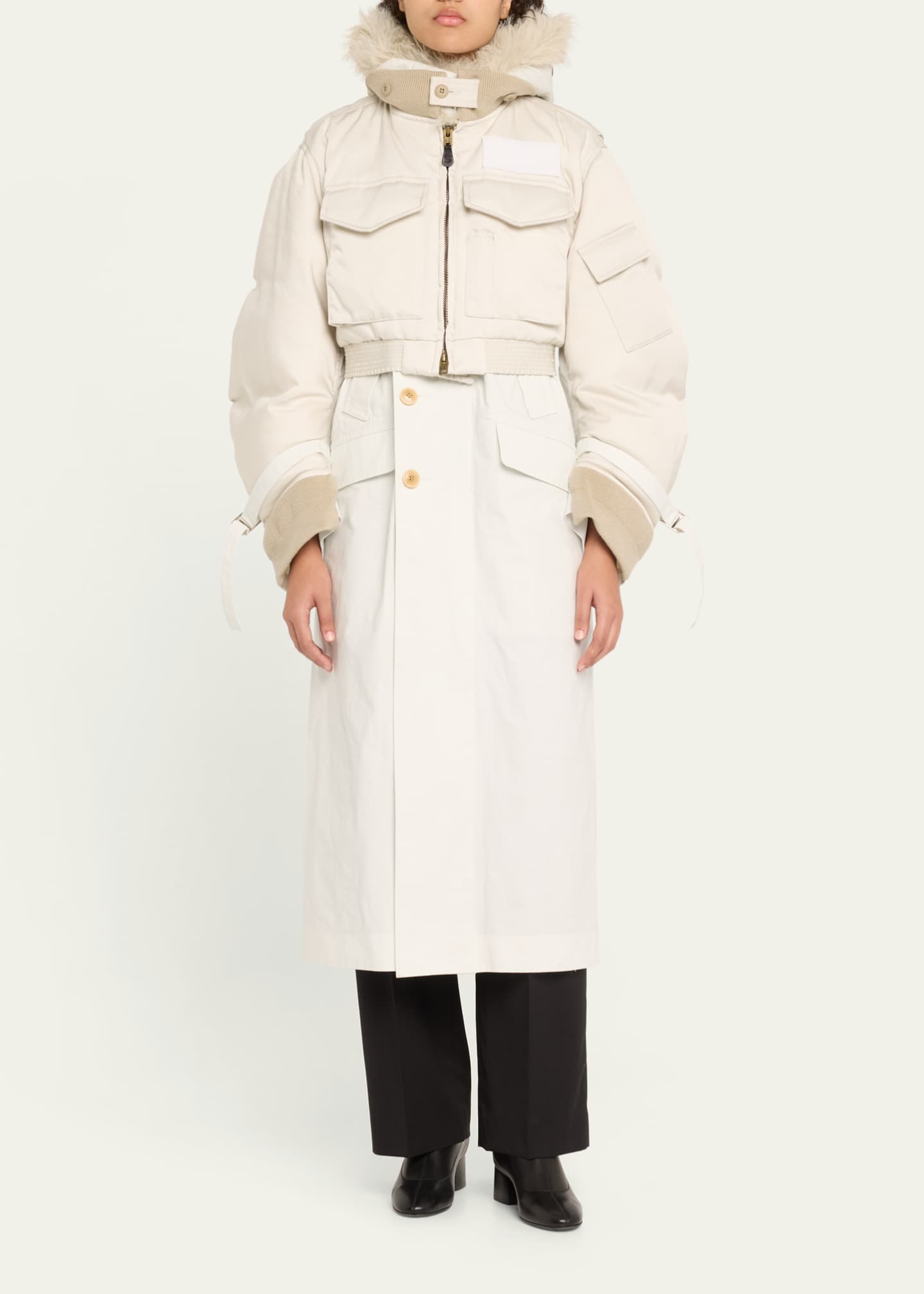 Spiewak Faux Fur Trim Nylon Trench Hybrid Coat - Thumbnail 2