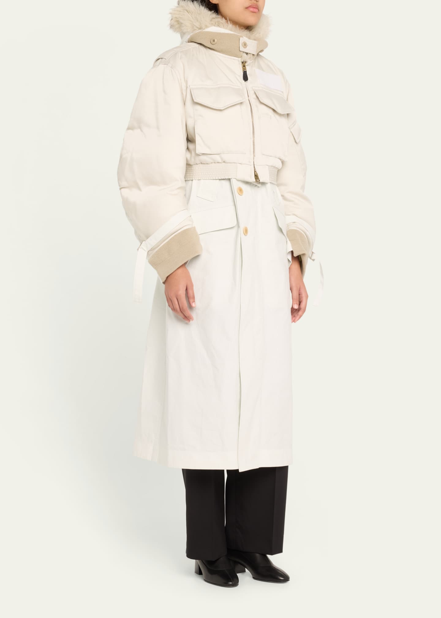 Spiewak Faux Fur Trim Nylon Trench Hybrid Coat - Thumbnail 4
