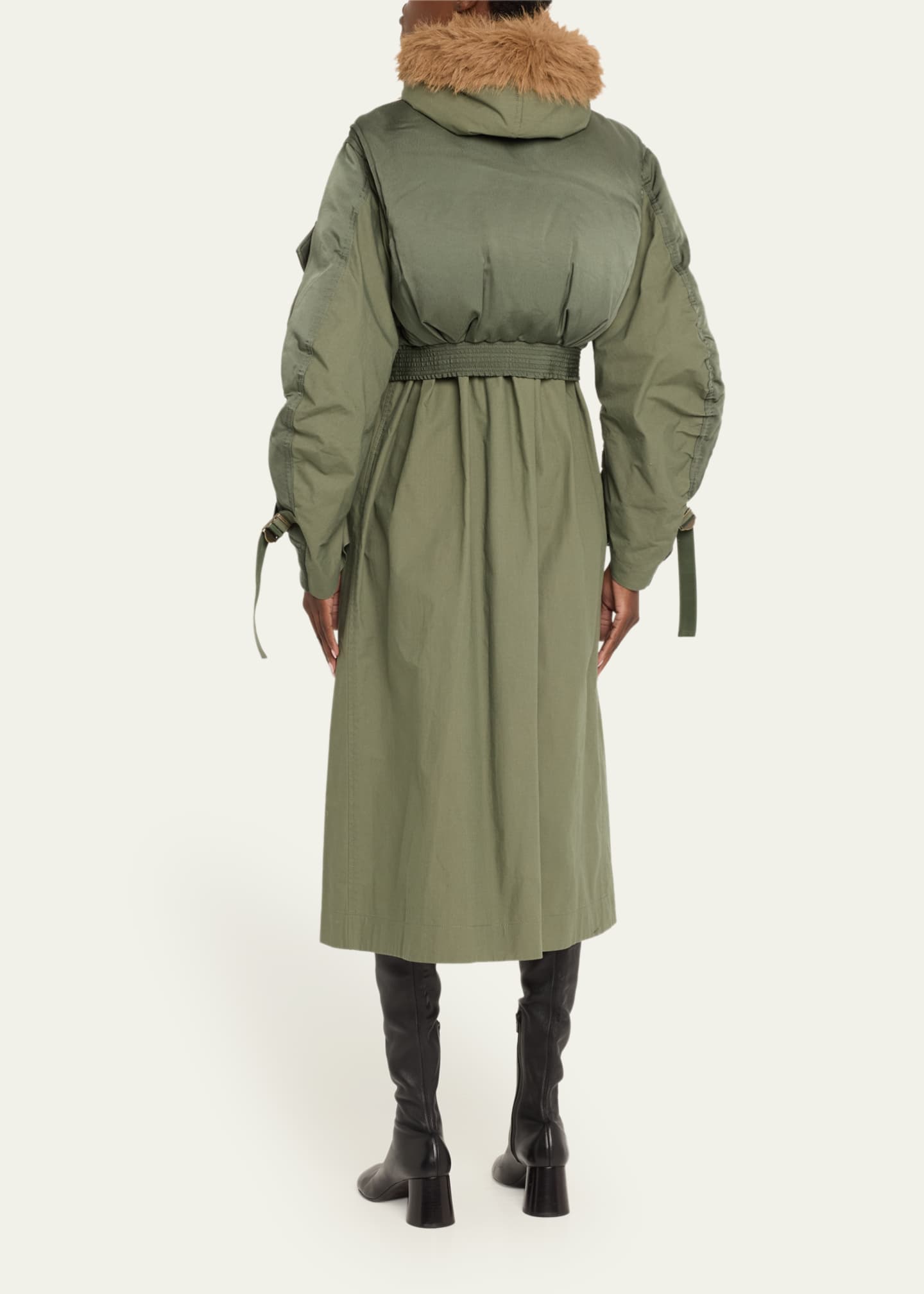 SACAI Spiewak Faux Fur Trim Nylon Trench Hybrid Coat Image 3 of 5