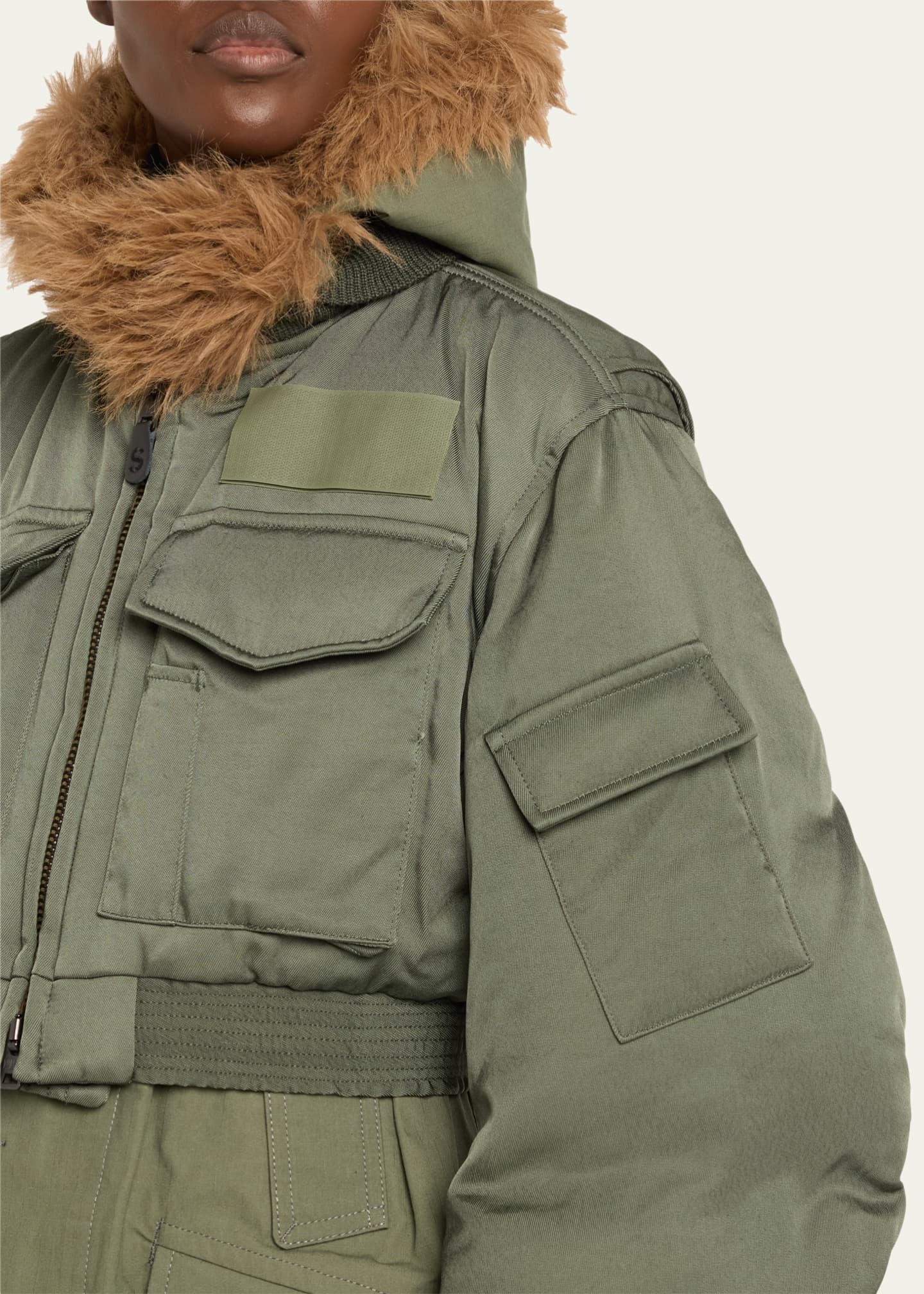 SACAI Spiewak Faux Fur Trim Nylon Trench Hybrid Coat Image 5 of 5