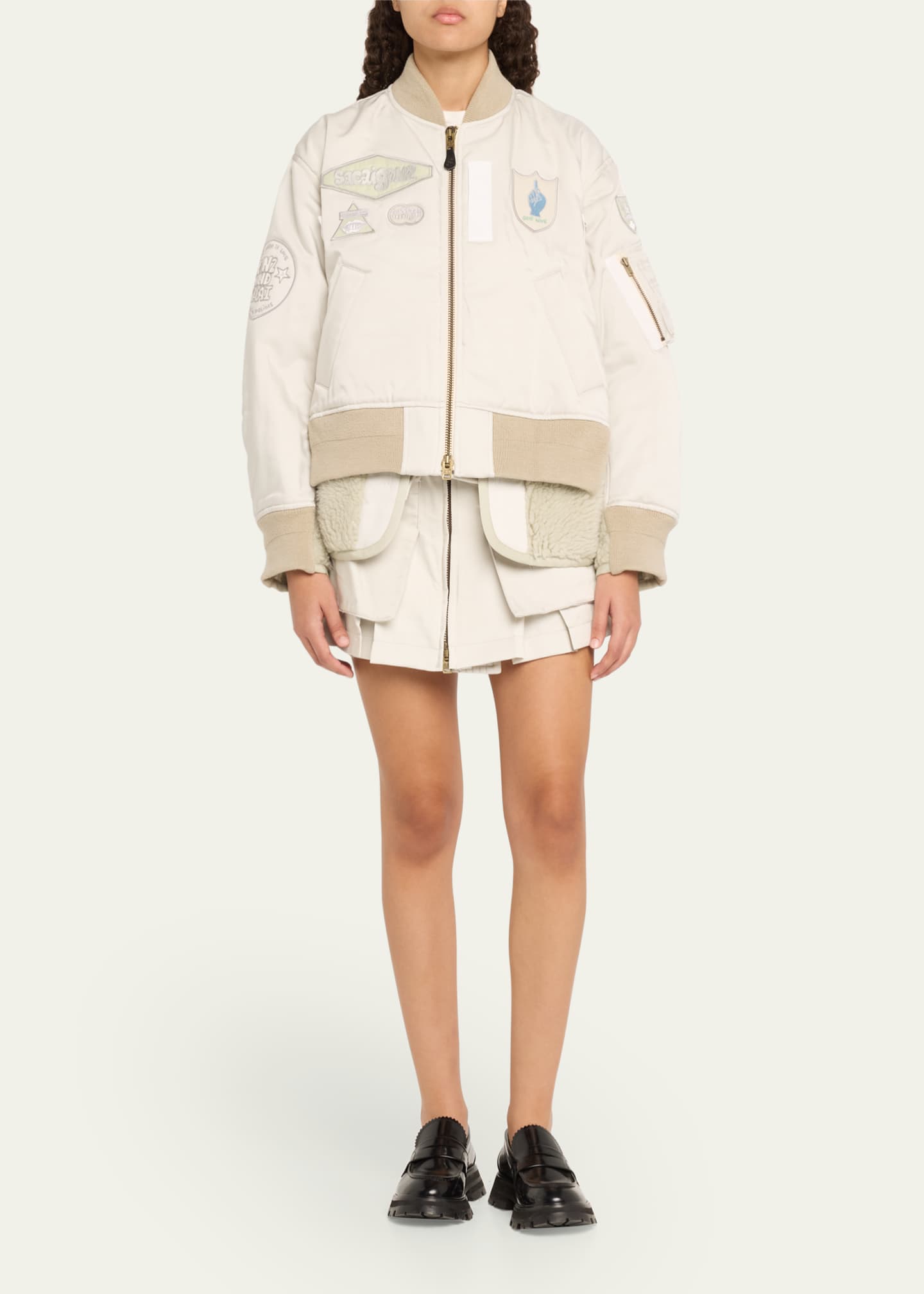 Spiewak Patch Nylon Shearling Bomber Jacket - Thumbnail 2