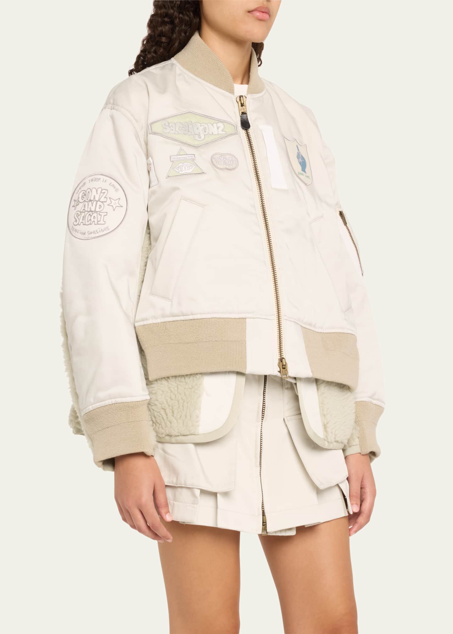 Spiewak Patch Nylon Shearling Bomber Jacket - Thumbnail 4