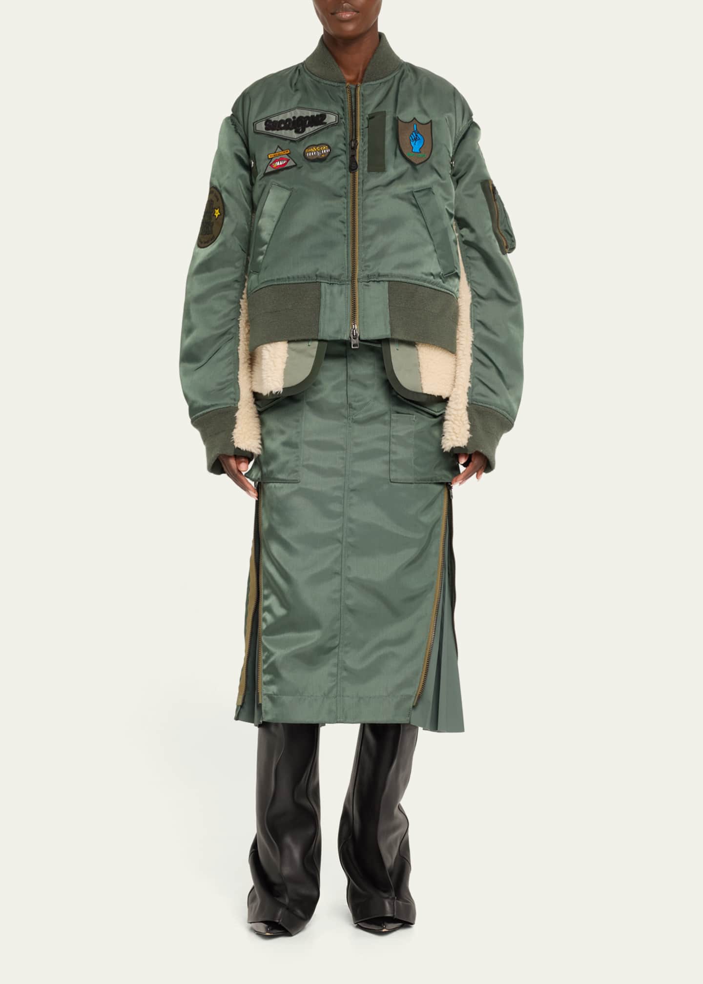 SACAI Spiewak Patch Nylon Shearling Bomber Jacket Image 2 of 5