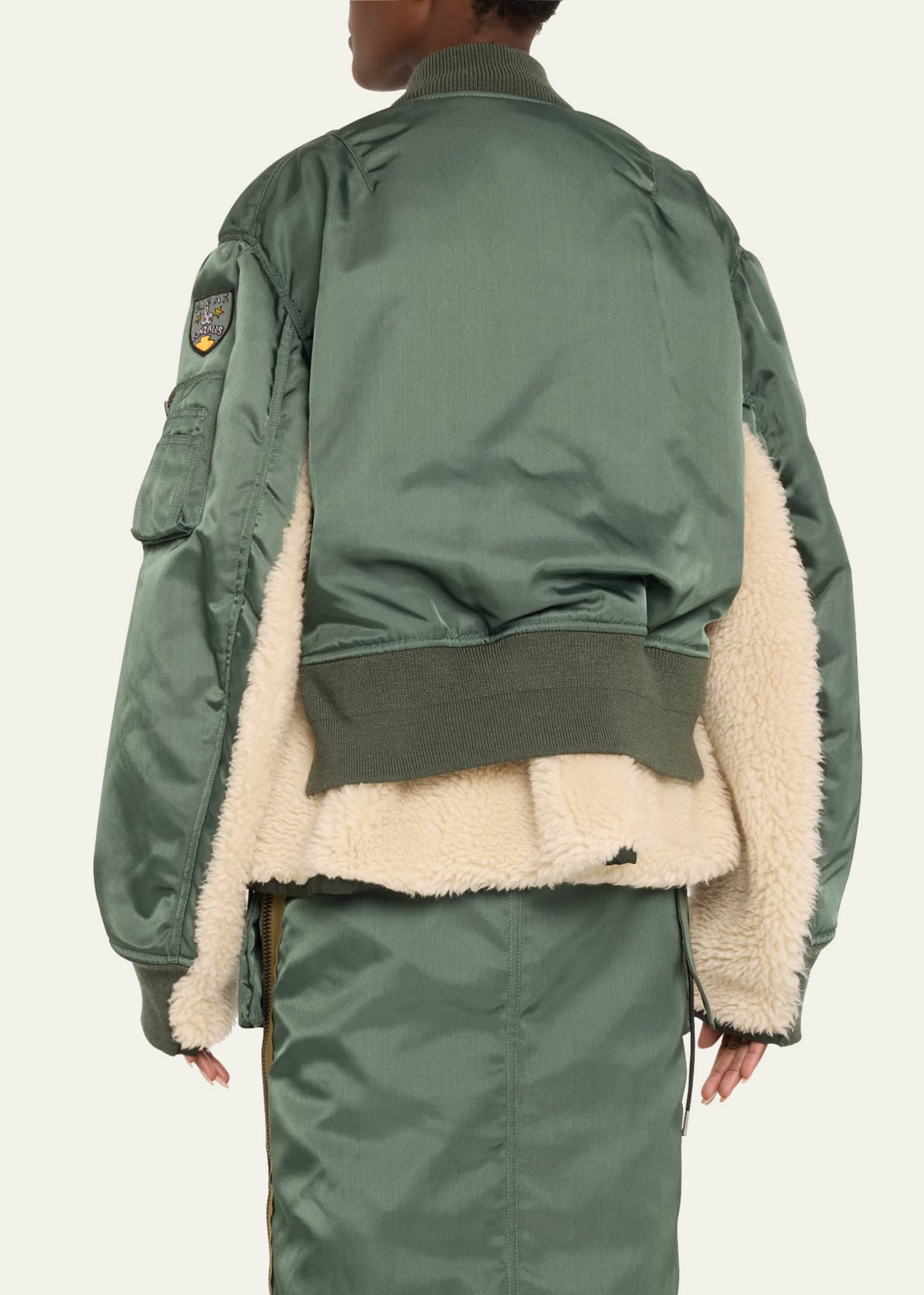 SACAI Spiewak Patch Nylon Shearling Bomber Jacket Image 3 of 5