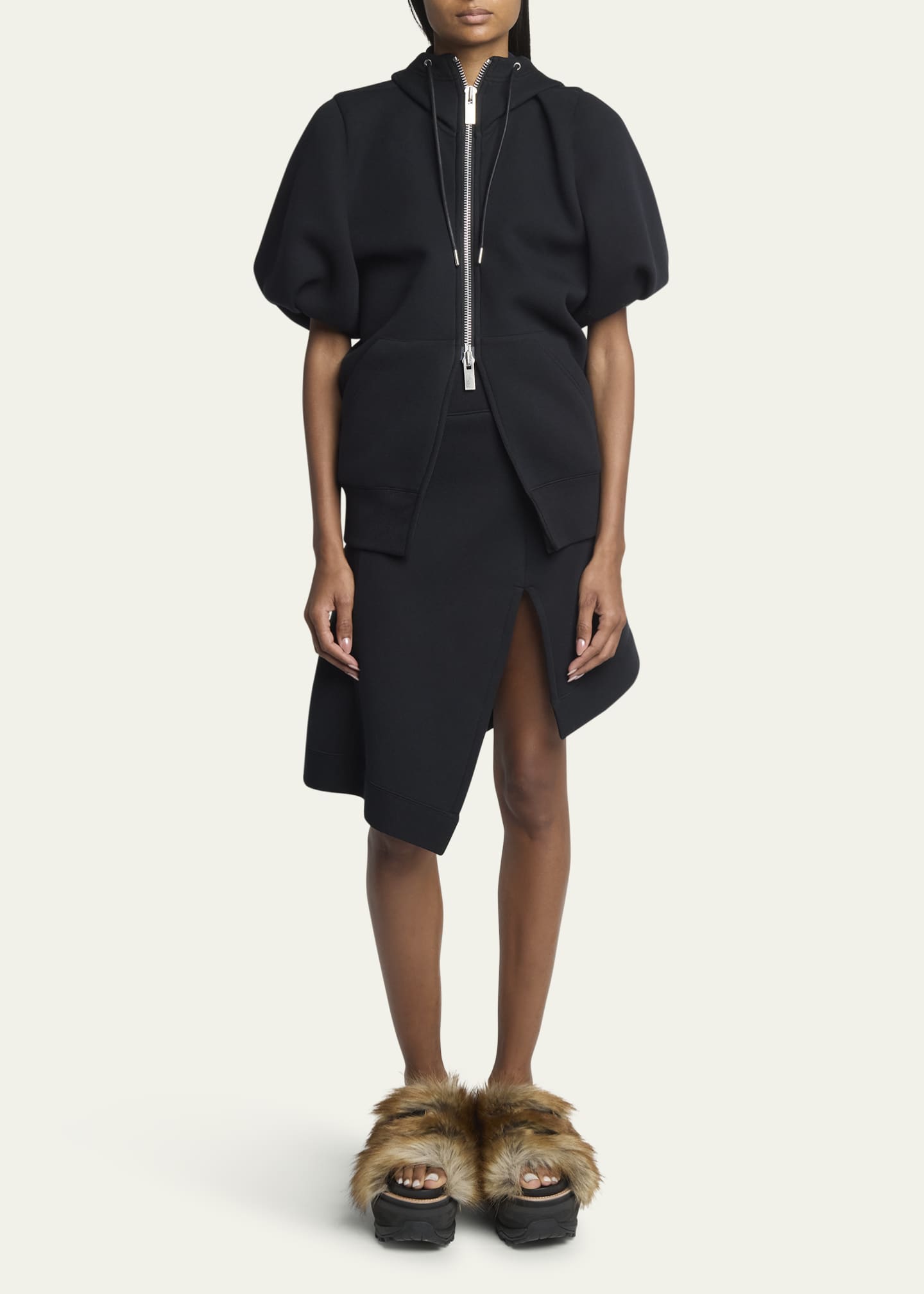 SACAI Puff Sleeve Zip Up Hoodie