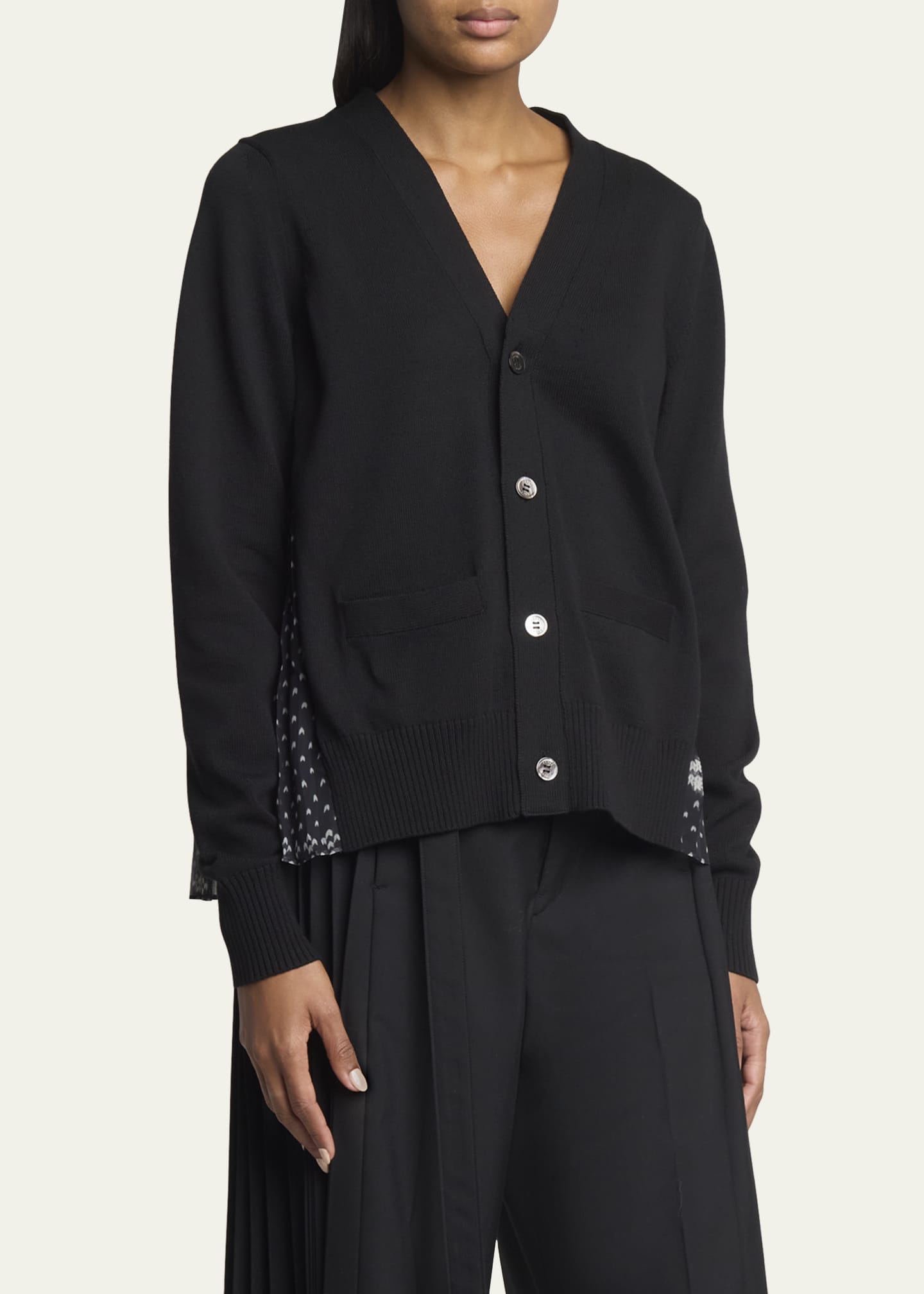 SACAI Fair Isle Print Pleated Back Cardigan