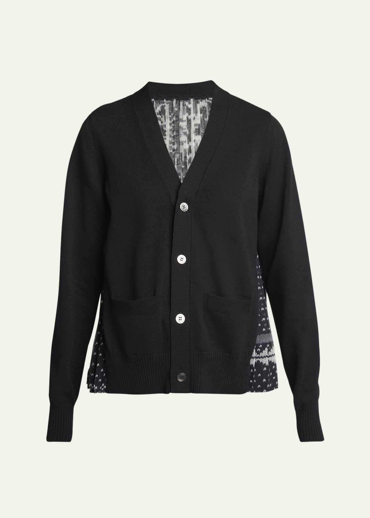 SACAI Fair Isle Print Pleated Back Cardigan