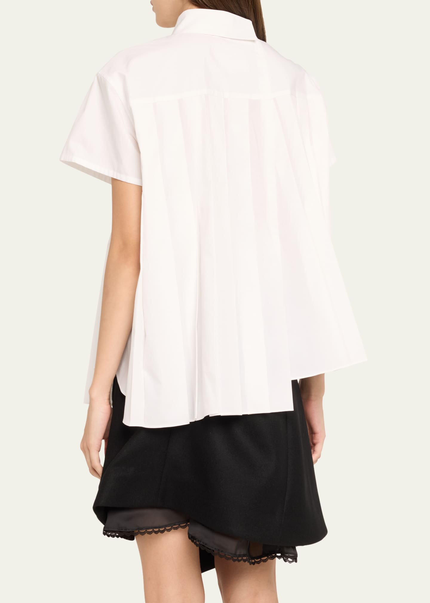 SACAI Poplin Pleated Asymmetric Button-Front Shirt Image 3 of 5