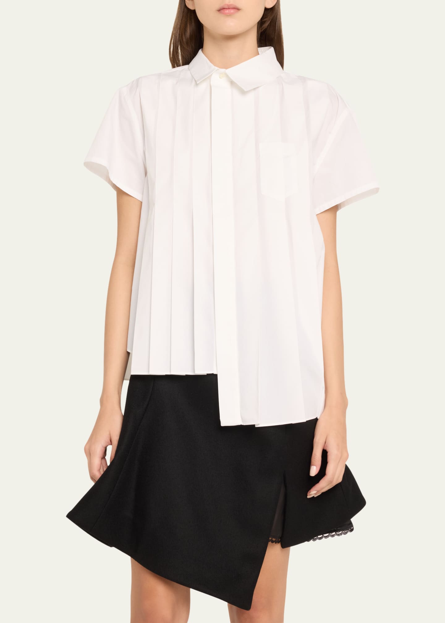 SACAI Poplin Pleated Asymmetric Button-Front Shirt Image 4 of 5