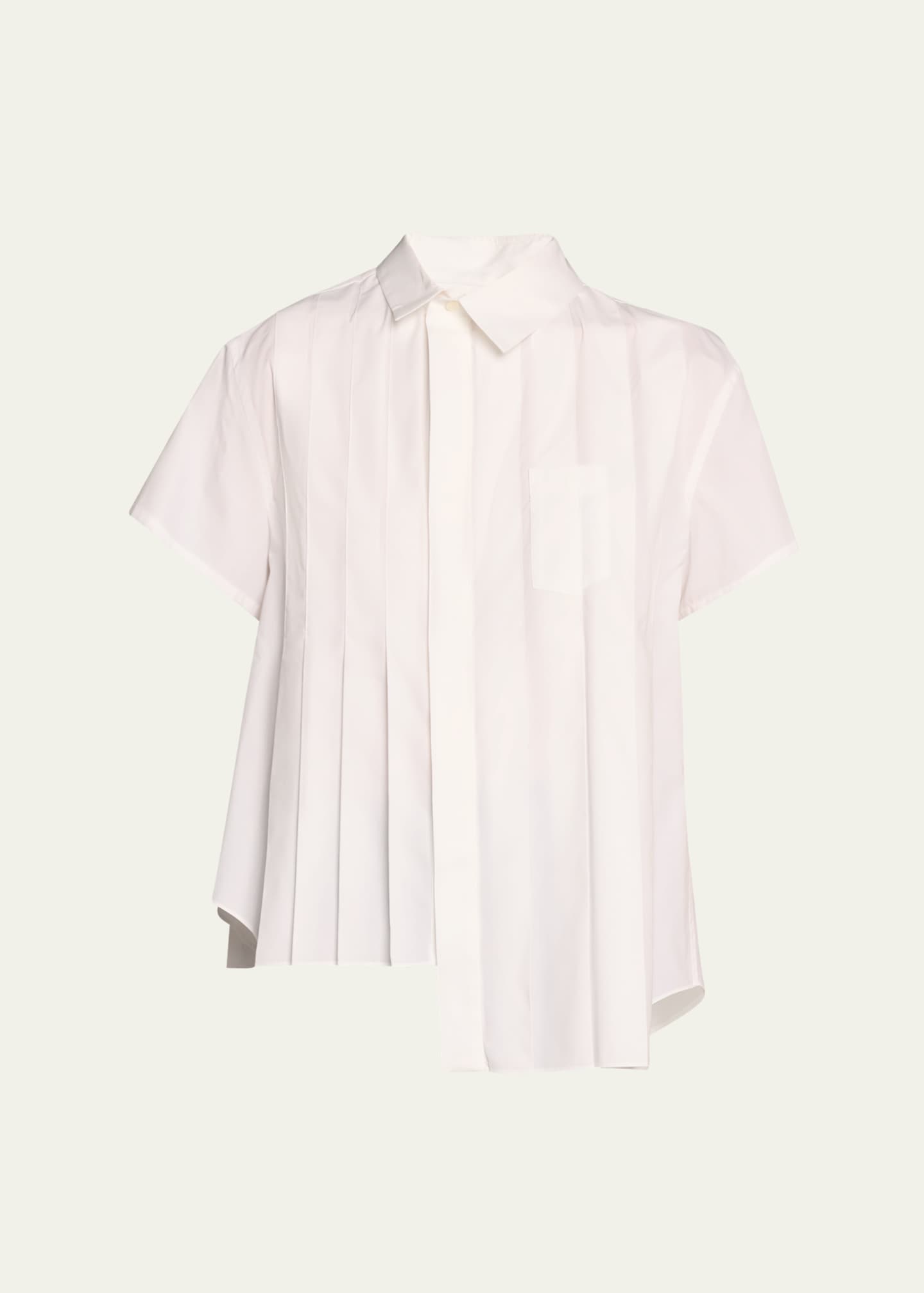 SACAI Poplin Pleated Asymmetric Button-Front Shirt Image 1 of 5
