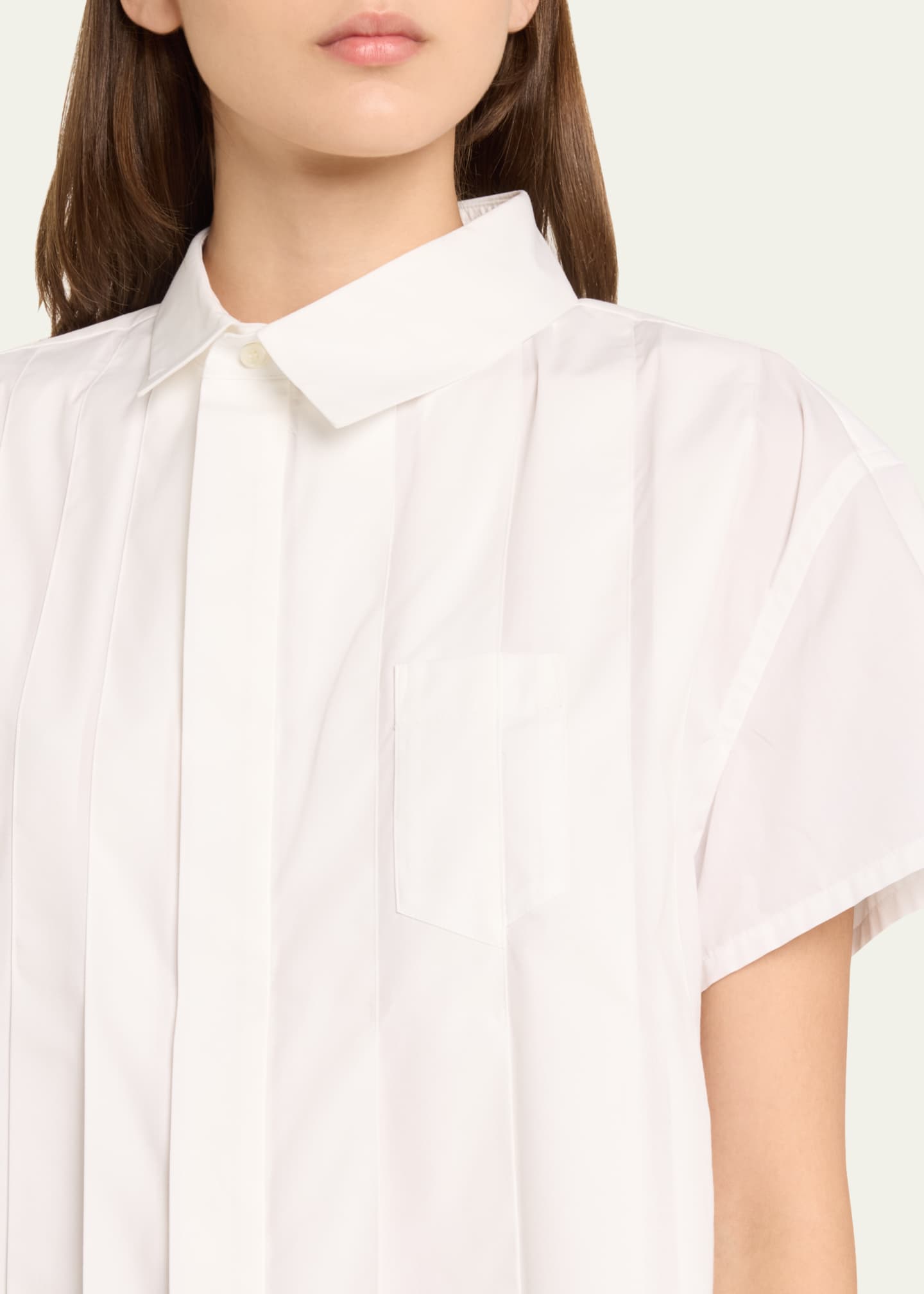 SACAI Poplin Pleated Asymmetric Button-Front Shirt Image 5 of 5