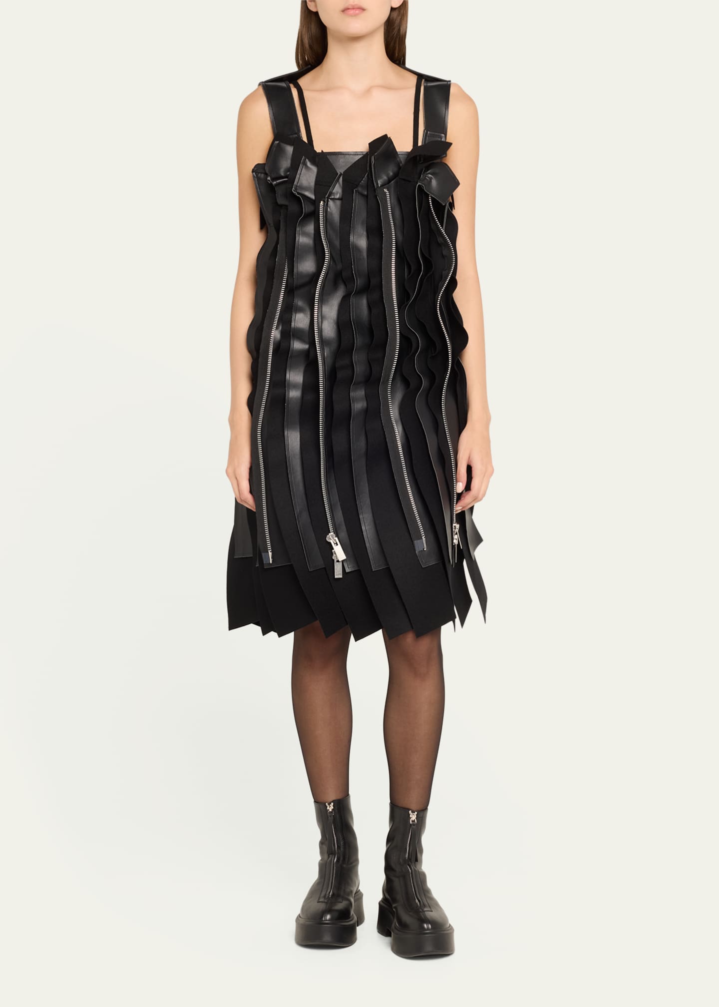 SACAI Pleated Faux Leather Wool Panel Zippered Dress - Bergdorf 