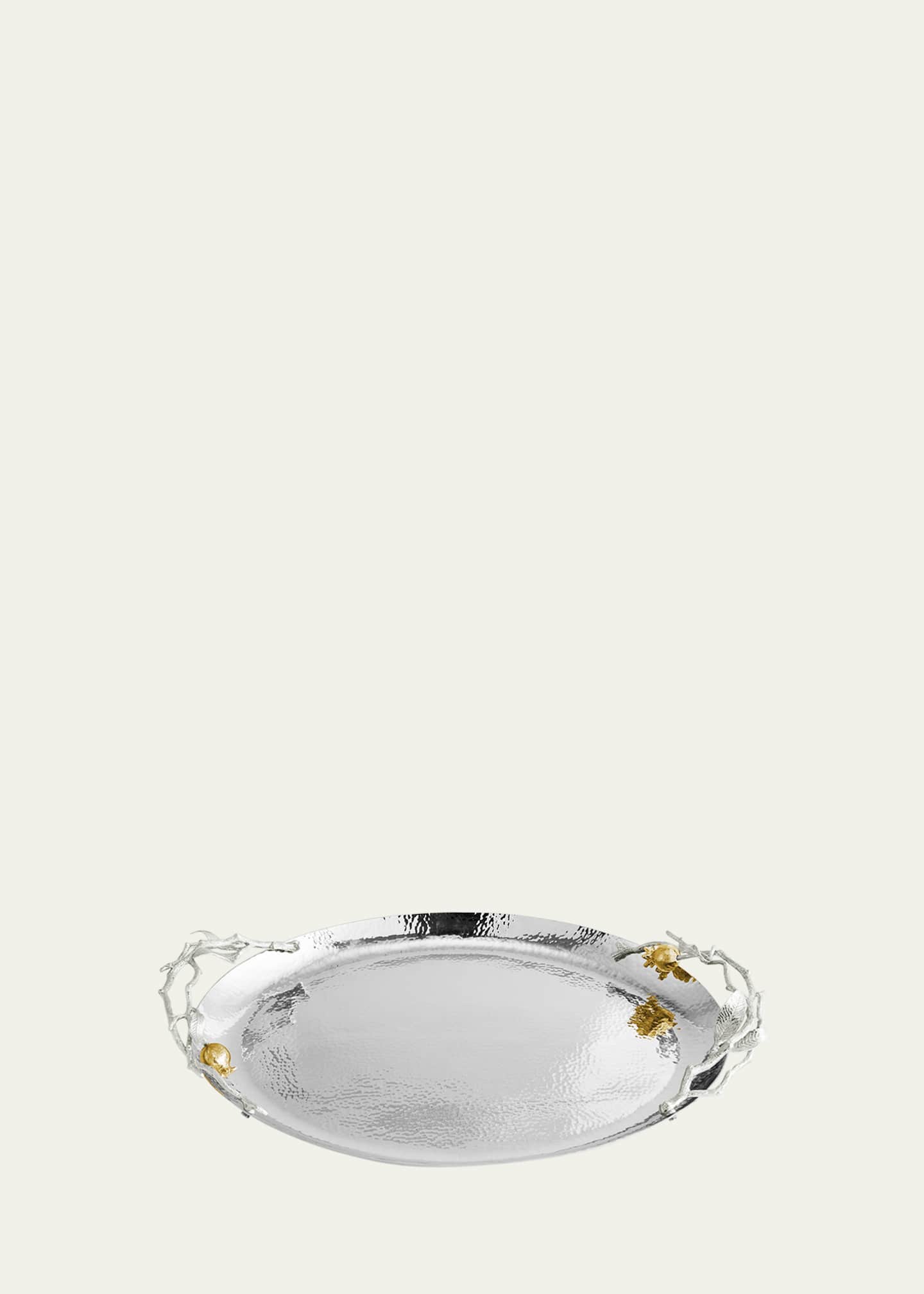 Michael Aram Pomegranate Silver & Gold Oval Tray with 24K Goldplate Image 2 of 4
