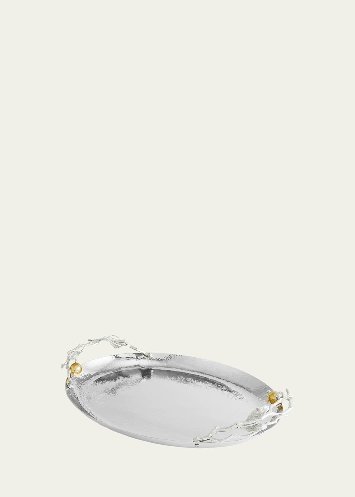 Michael Aram Pomegranate Silver & Gold Oval Tray with 24K Goldplate Image 3 of 4