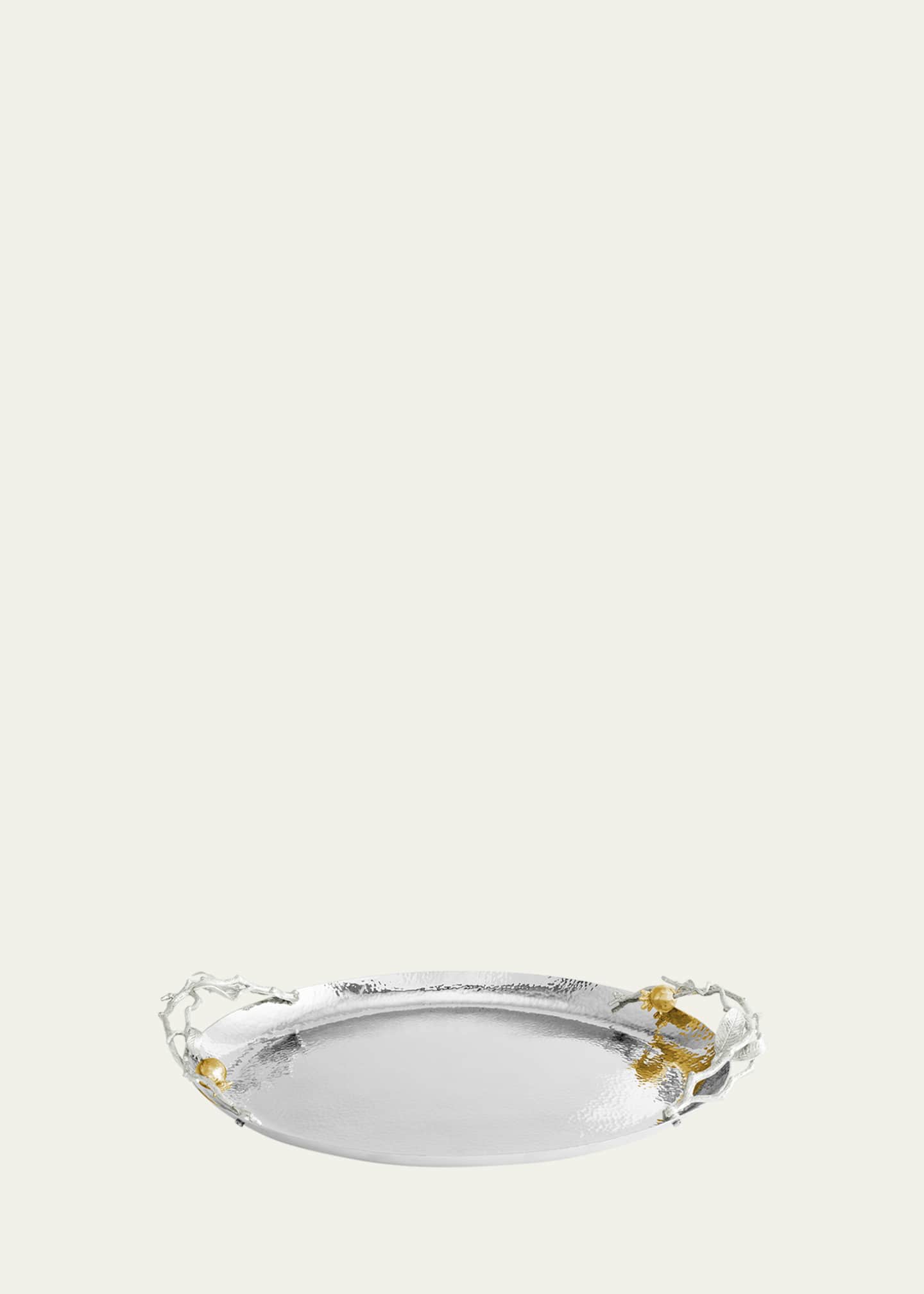 Michael Aram Pomegranate Silver & Gold Oval Tray with 24K Goldplate Image 1 of 4