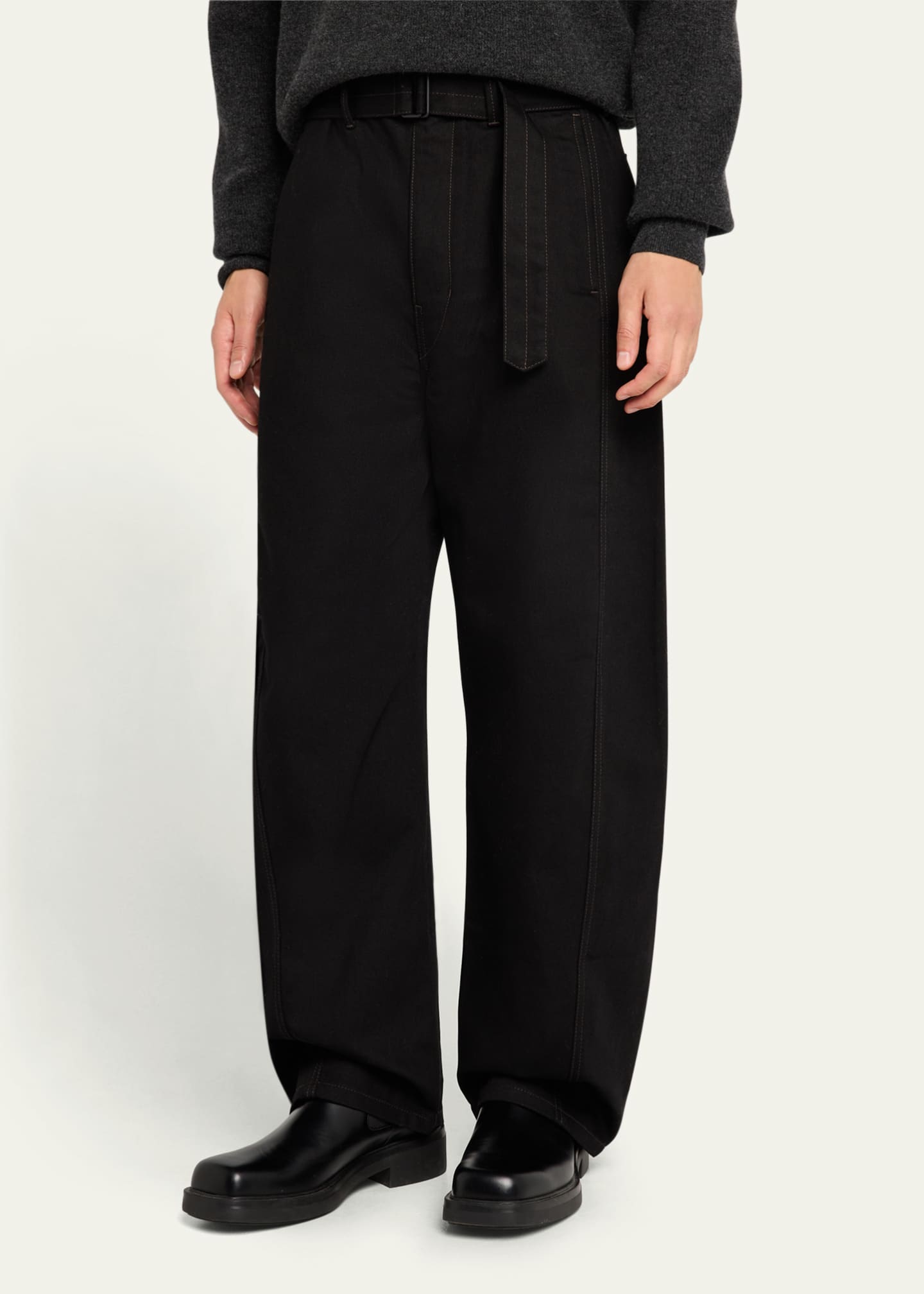 Denim Indigo Twisted Belted Pants | LEMAIRE