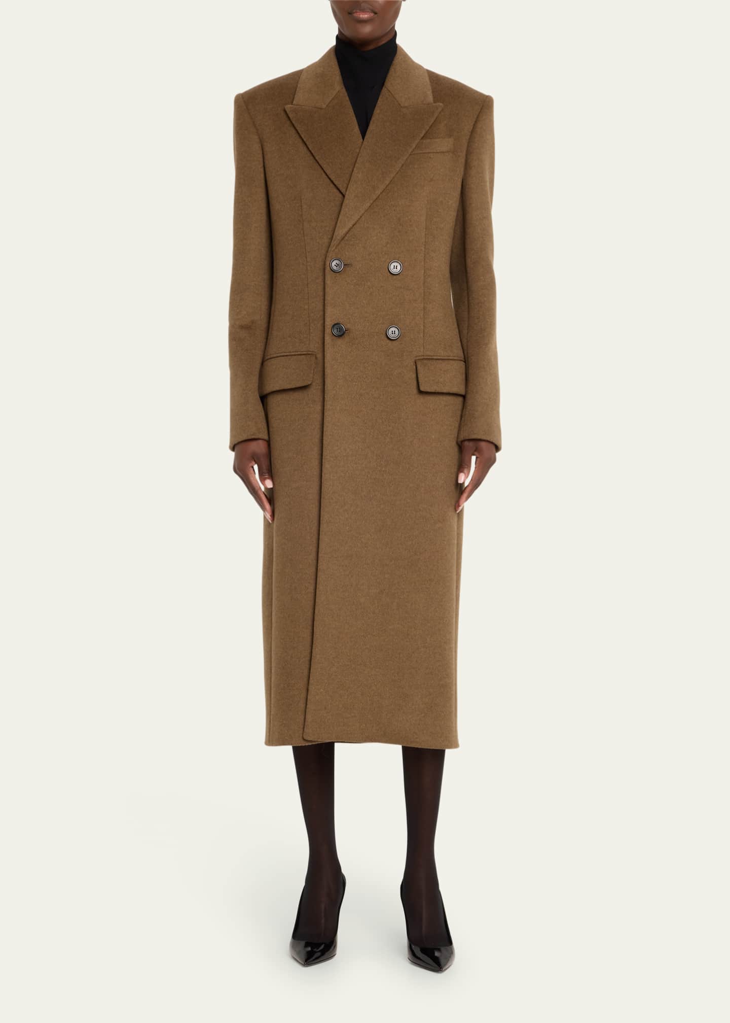 Saint Laurent Double-Breasted Tailored Long Wool Coat Image 2 of 5
