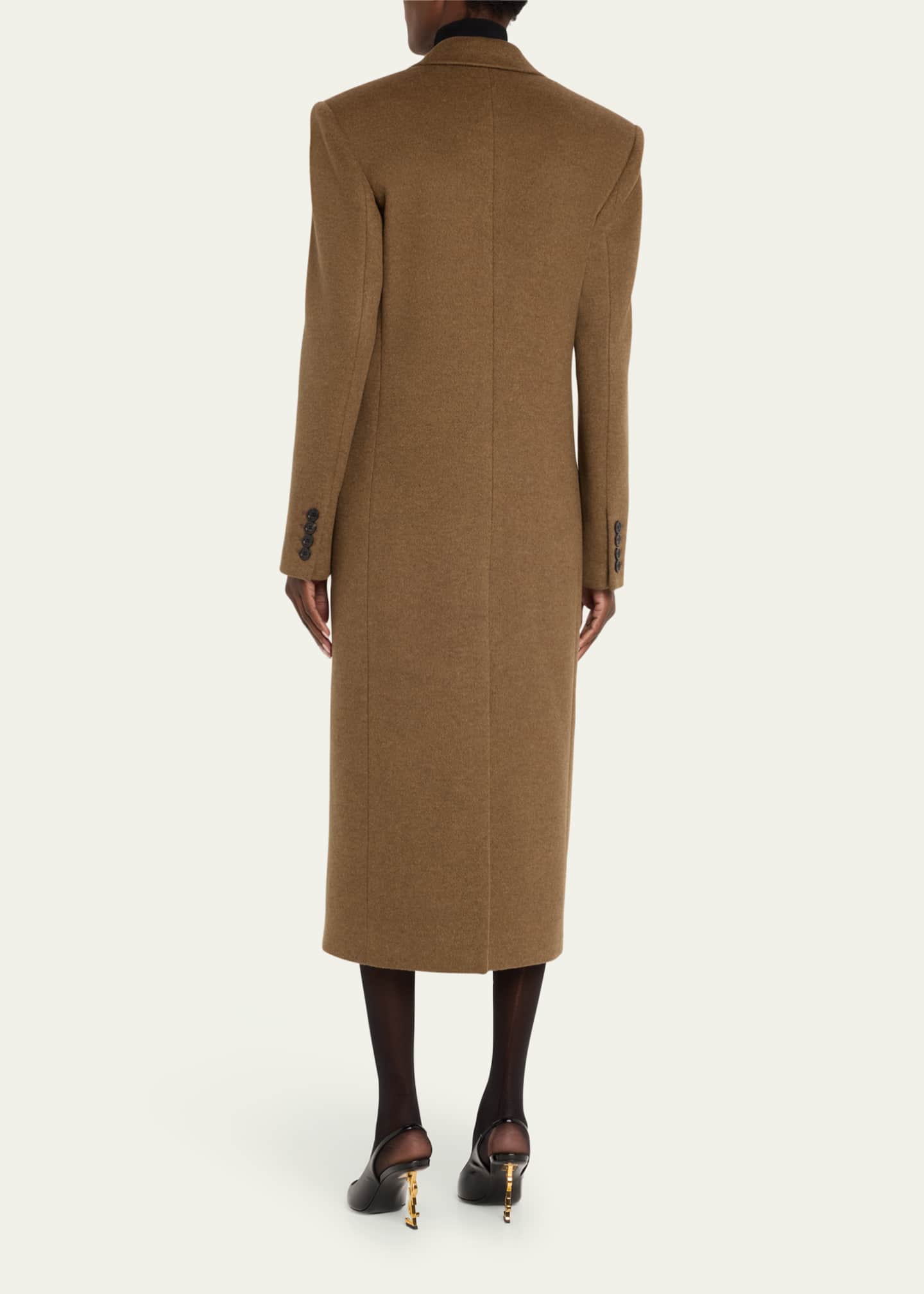 Saint Laurent Double-Breasted Tailored Long Wool Coat Image 3 of 5