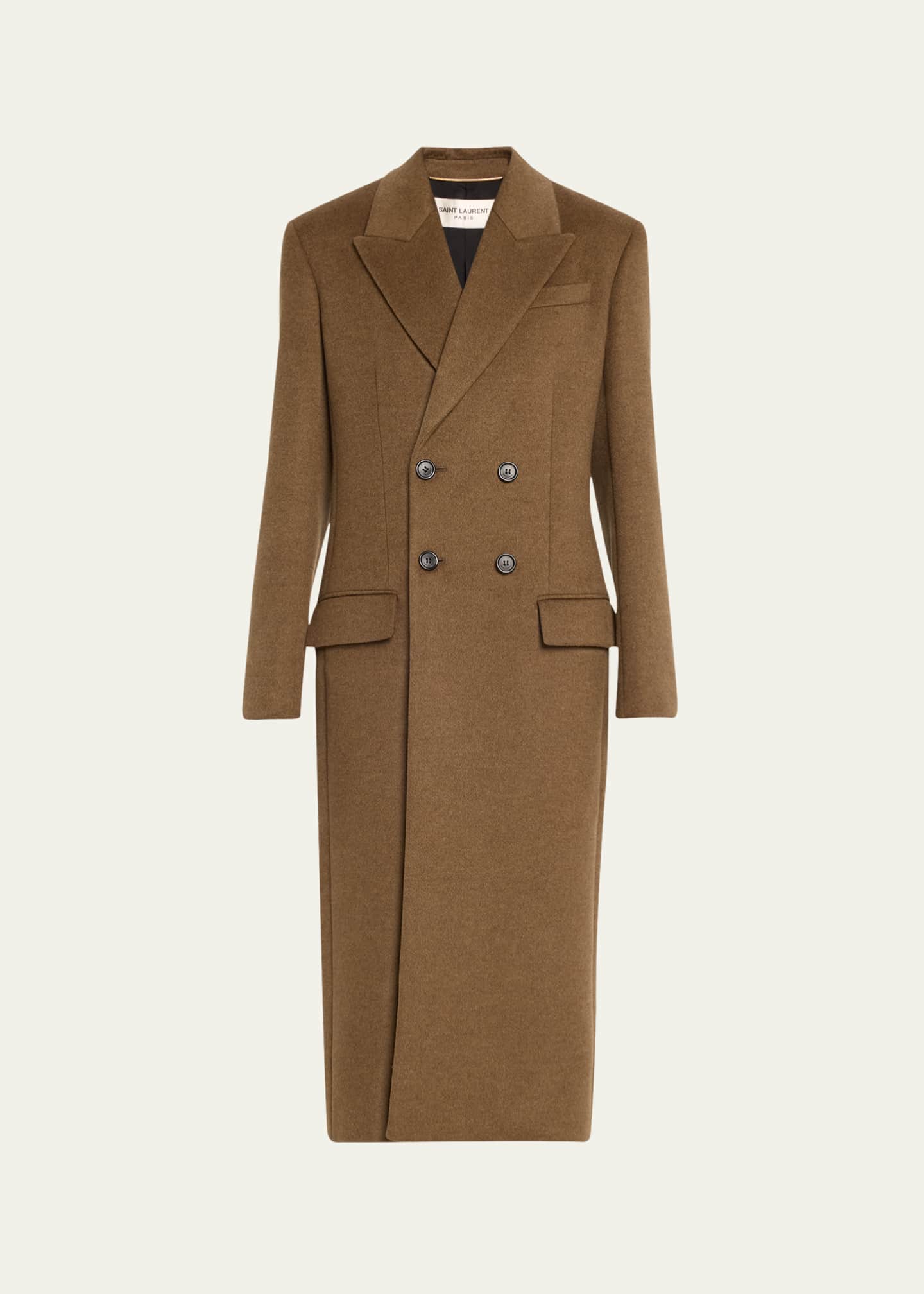 Saint Laurent Double-Breasted Tailored Long Wool Coat Image 1 of 5