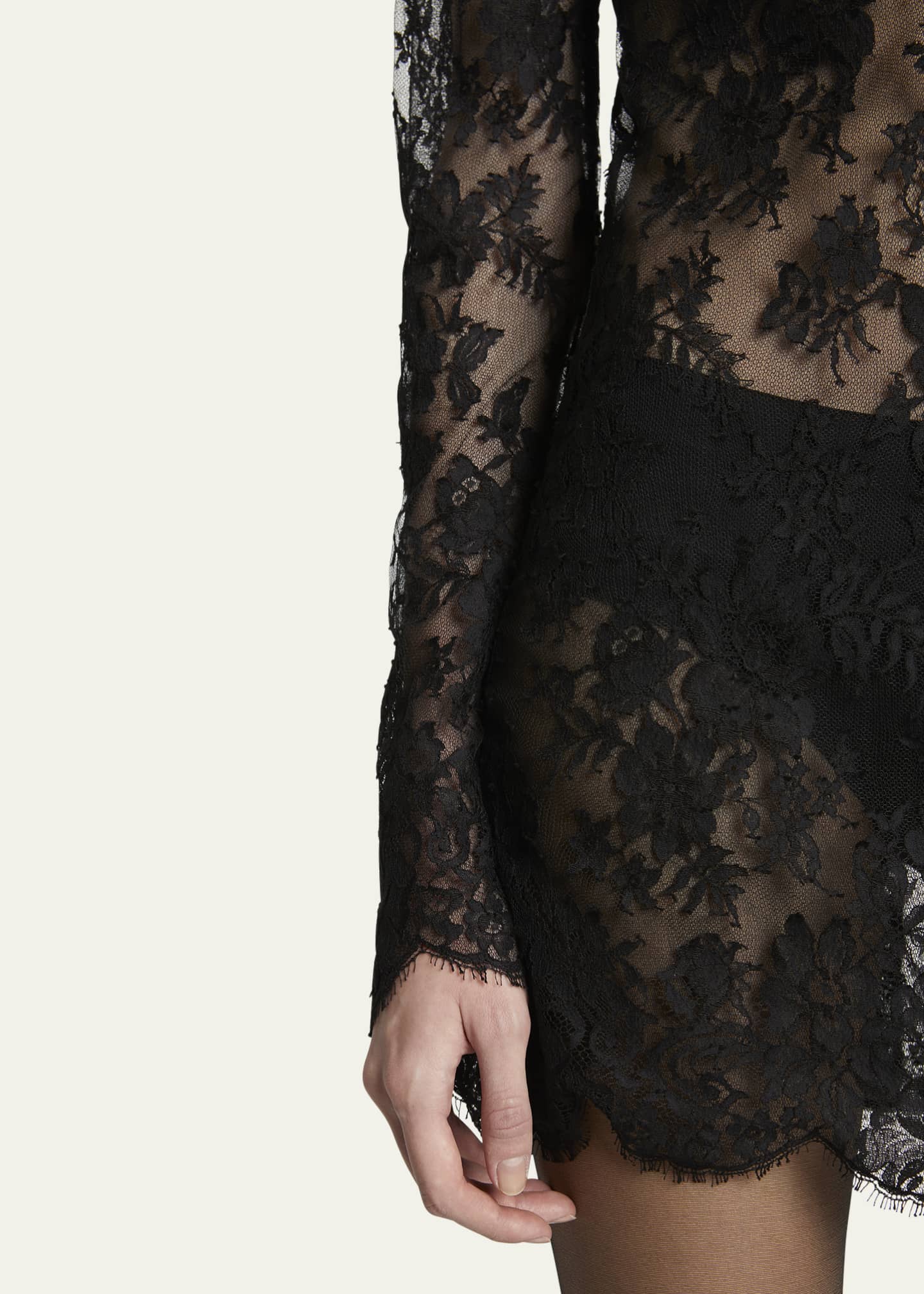 Saint Laurent Sheer Floral Lace Scallop Mini Dress