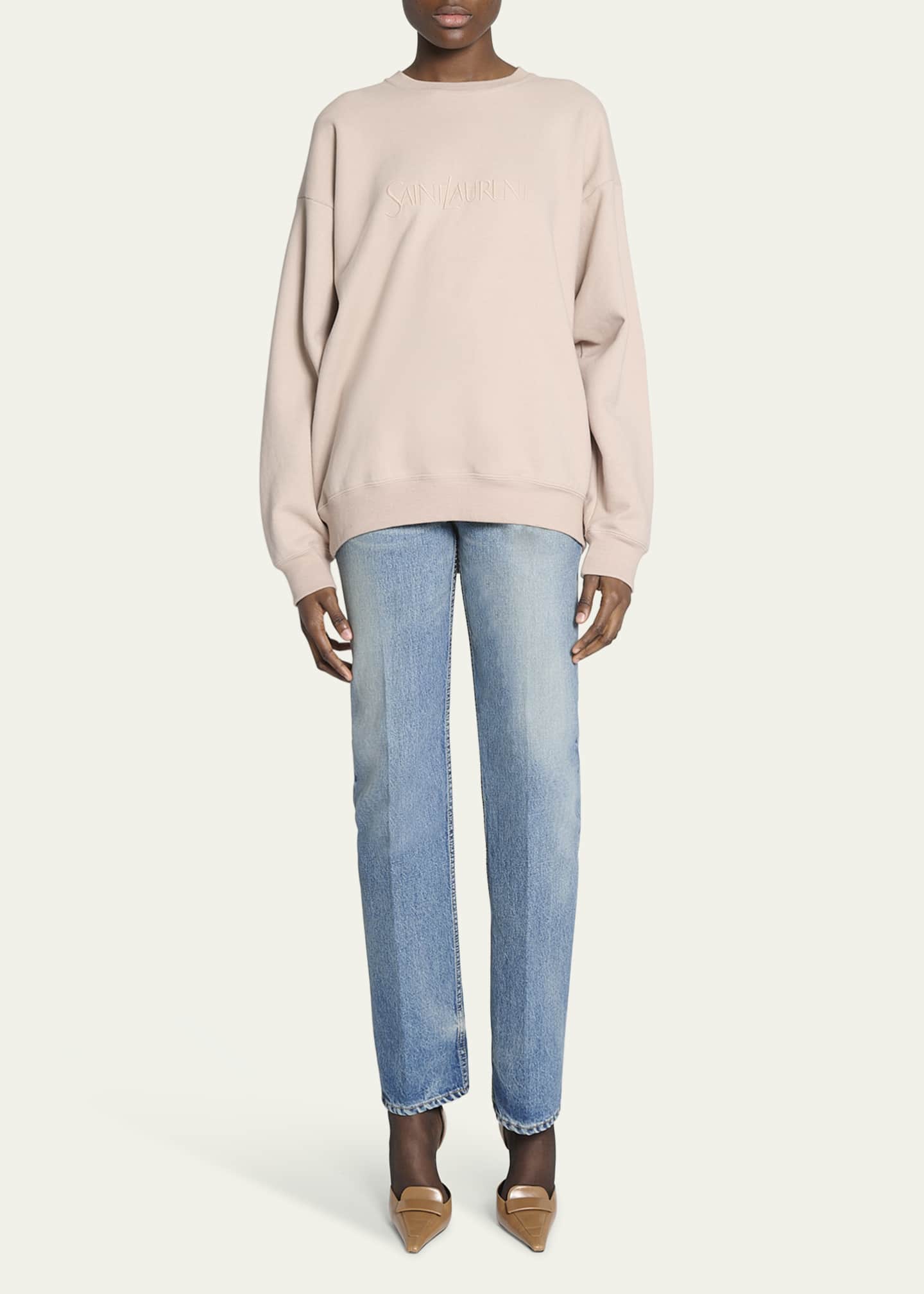 Saint Laurent Logo Cotton Crew Sweatshirt Image 2 of 5