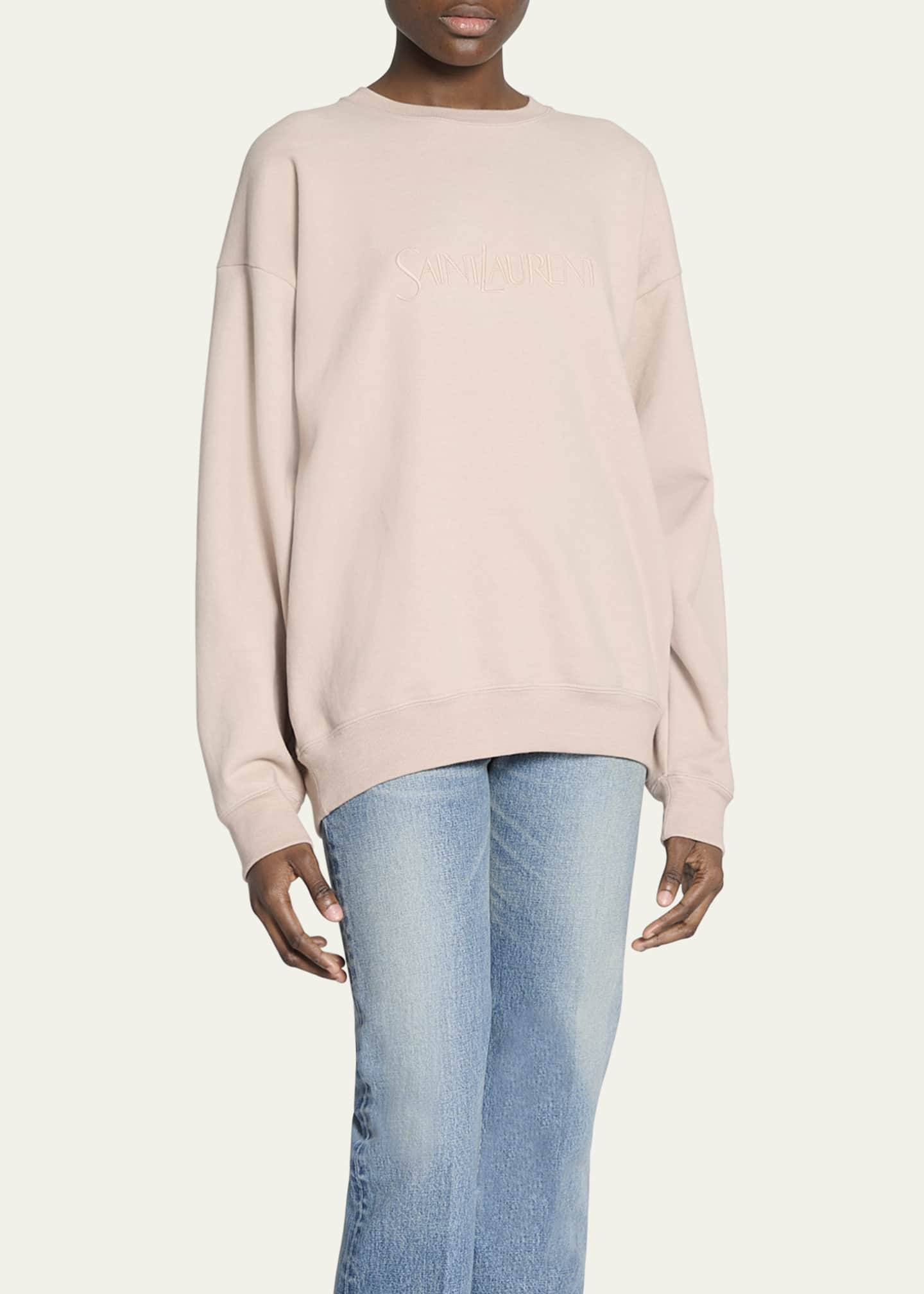 Saint Laurent Logo Cotton Crew Sweatshirt Image 4 of 5