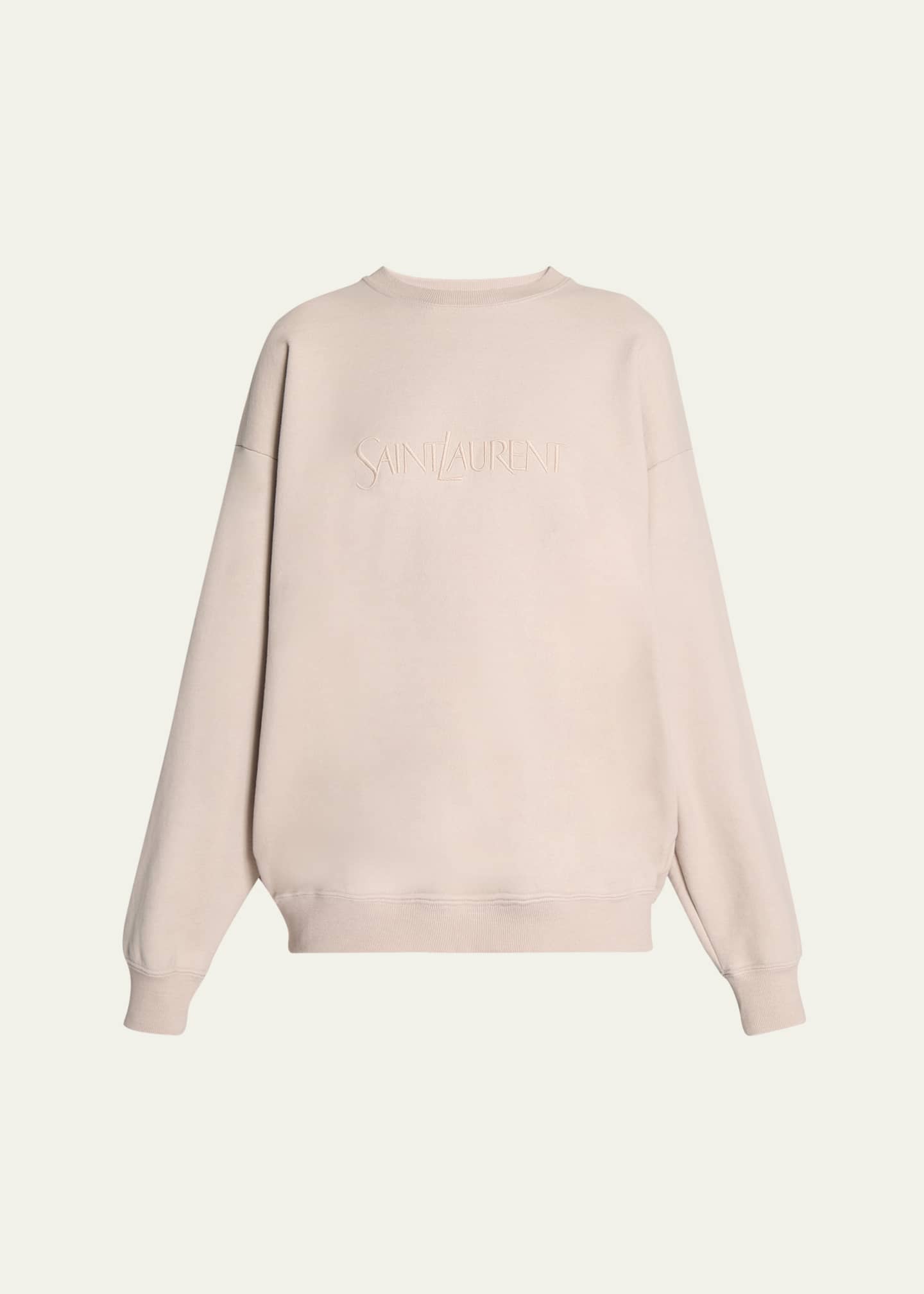 Saint Laurent Logo Cotton Crew Sweatshirt Image 1 of 5