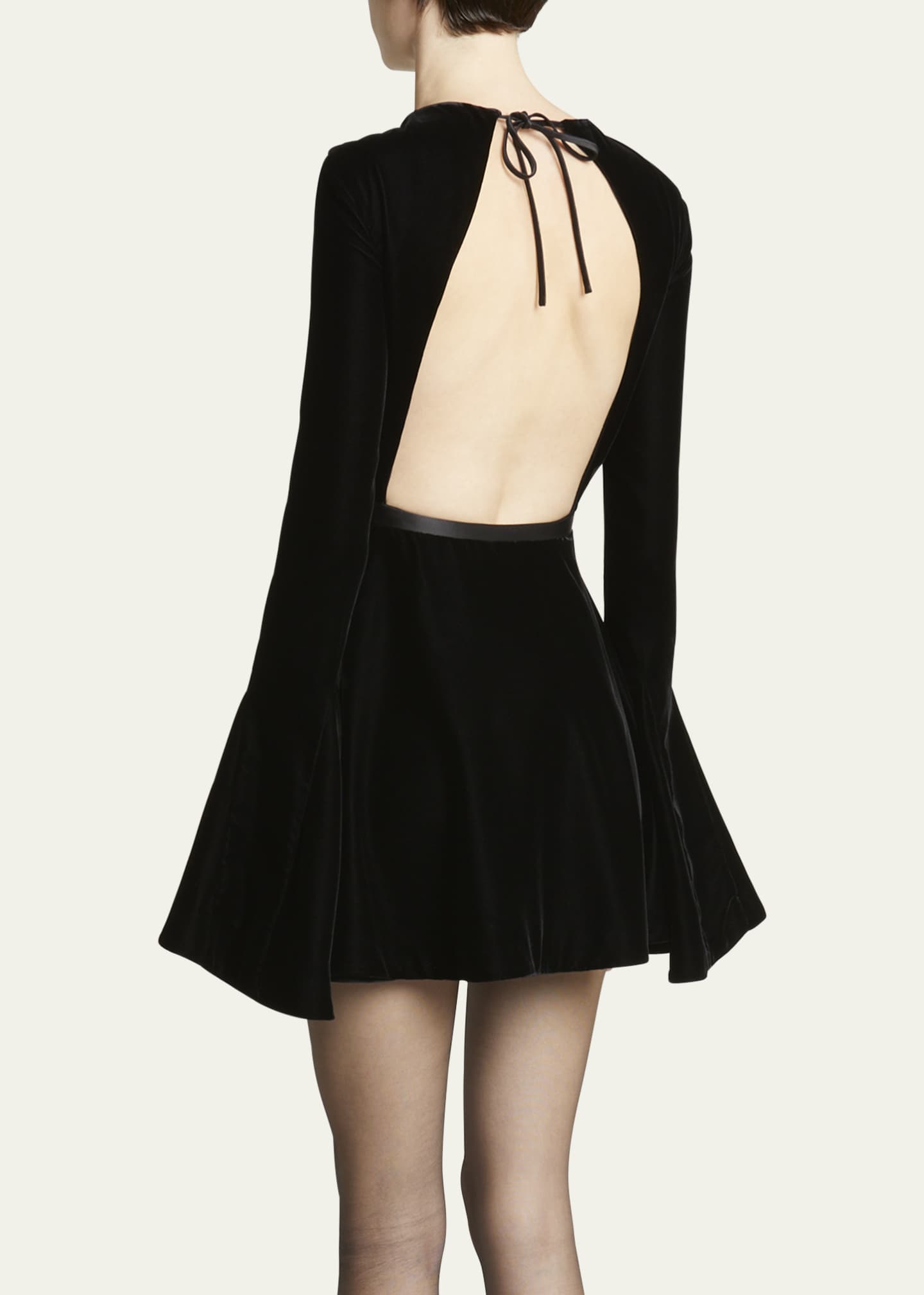 Saint Laurent Open Back Velvet Skater Mini Dress - Bergdorf Goodman