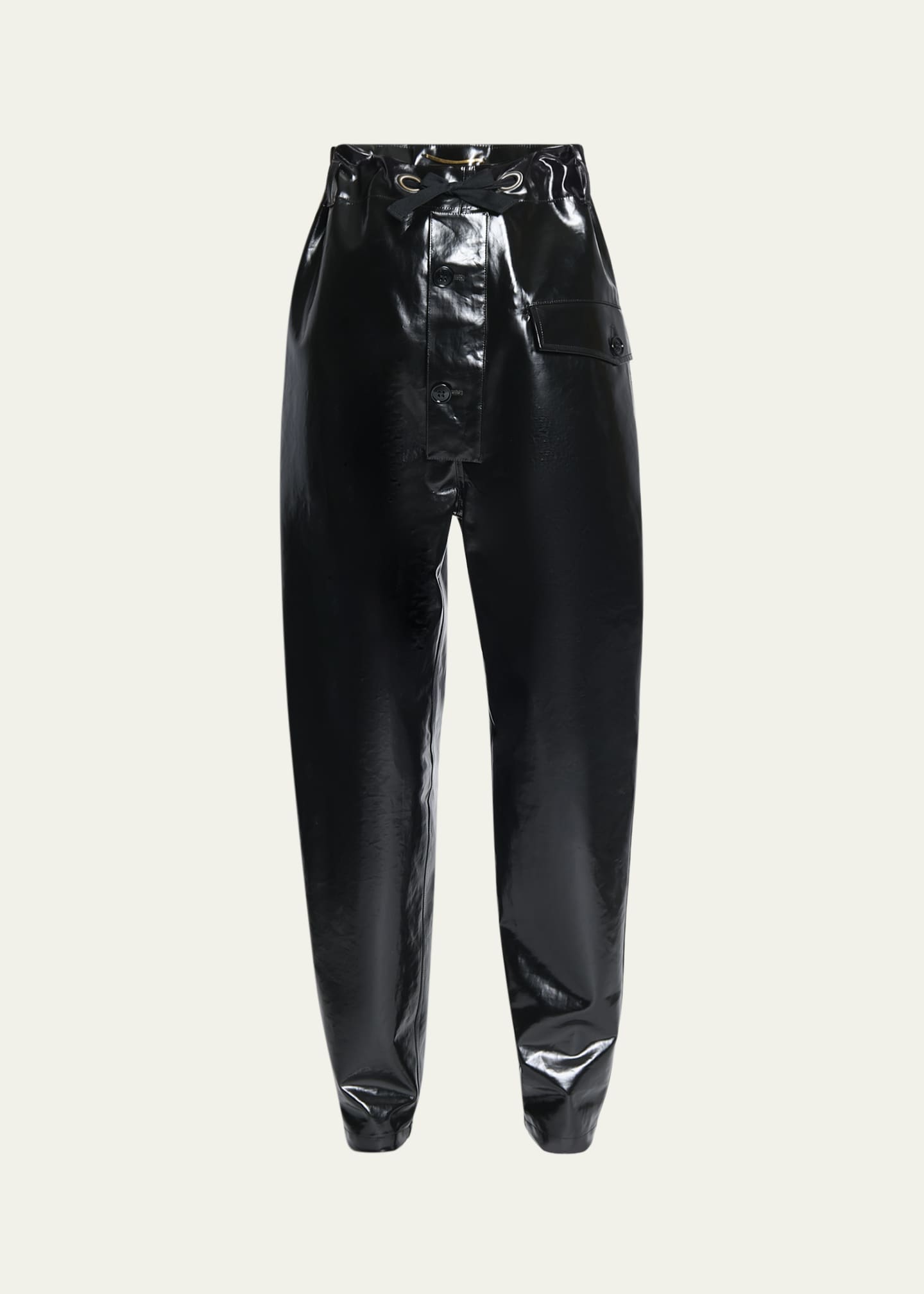 Saint Laurent Vinyl Cinched High Waisted Drawstring Pants