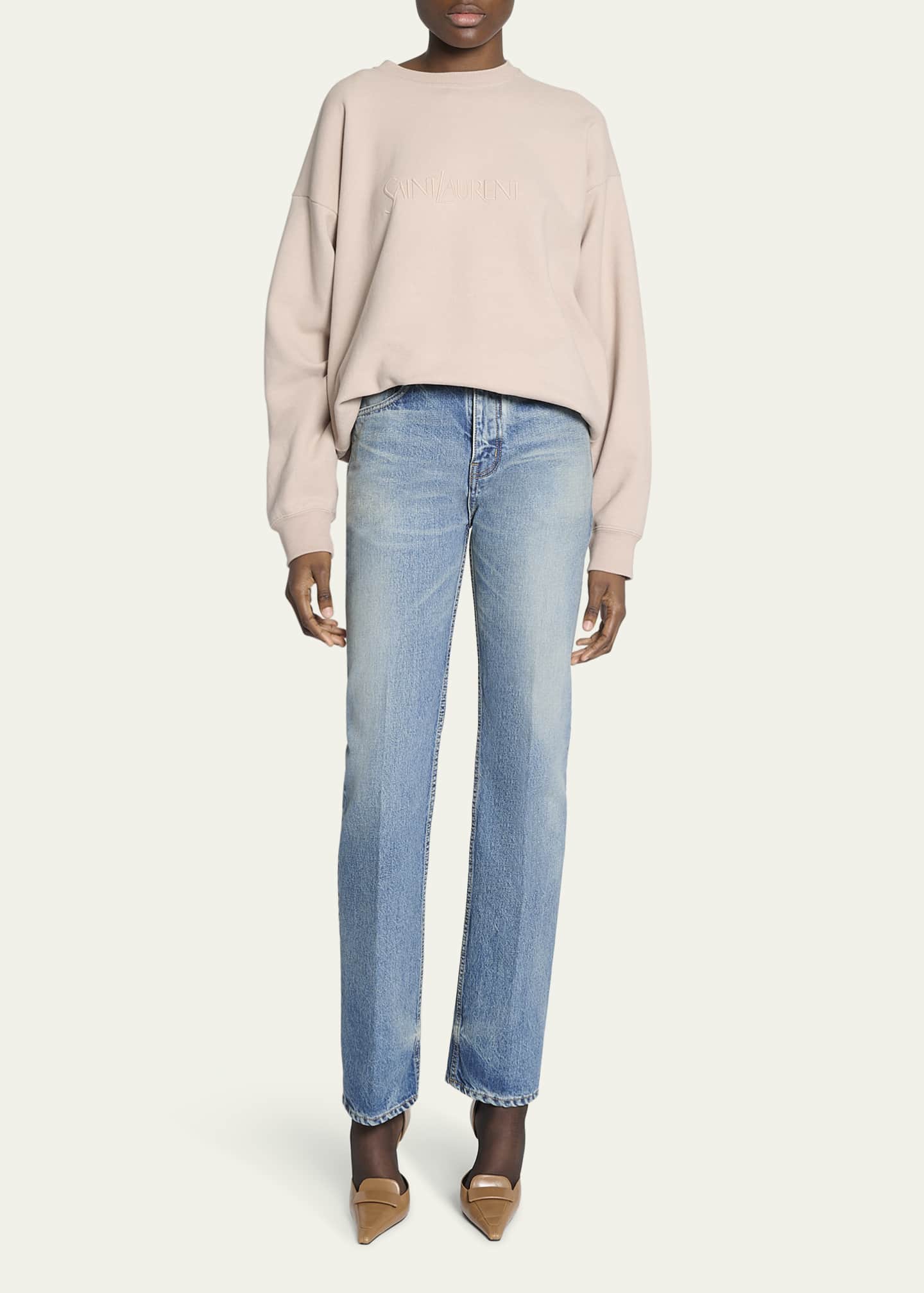 Saint Laurent High Waisted Straight Leg Denim Pants Image 2 of 5