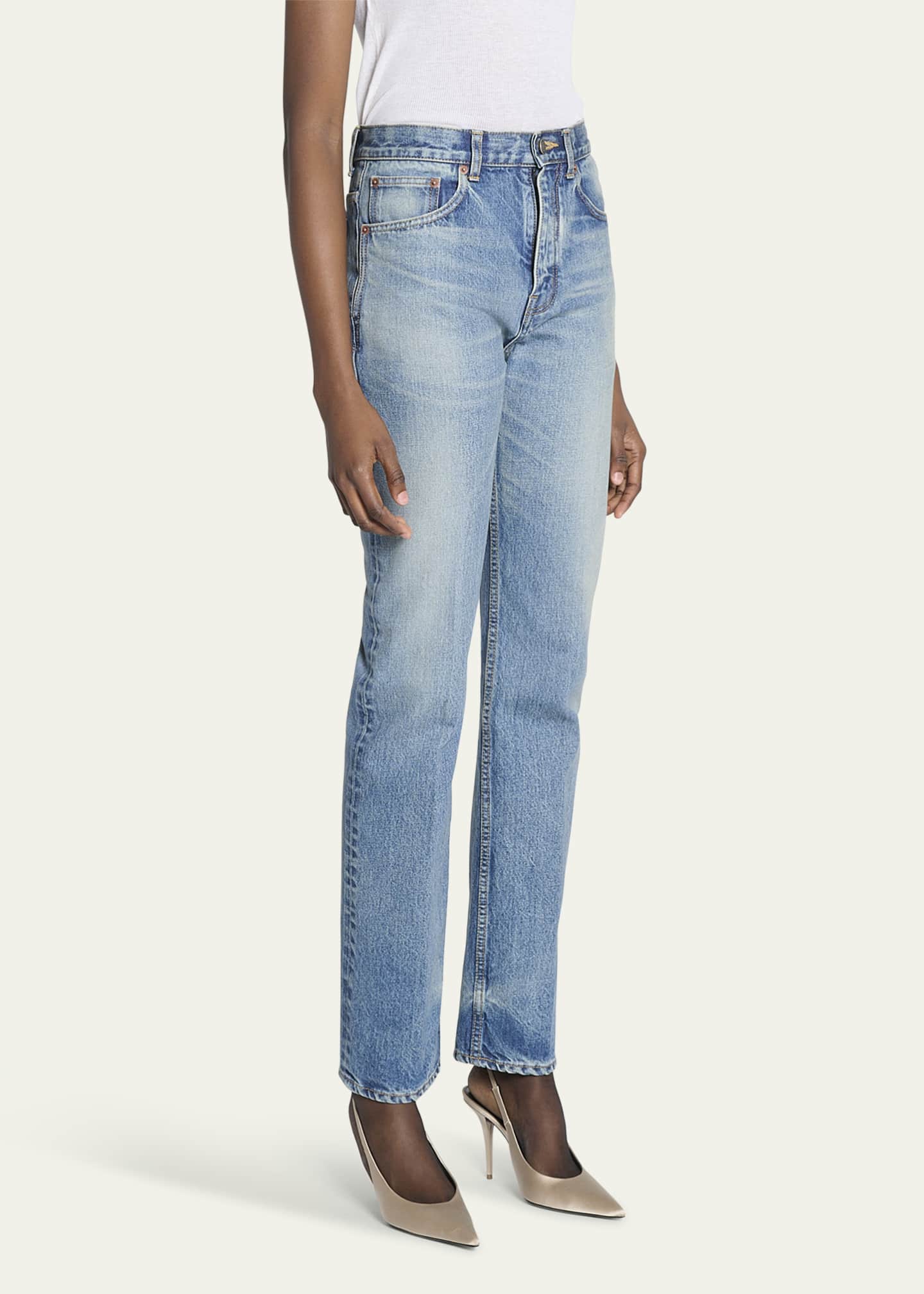 Saint Laurent High Waisted Straight Leg Denim Pants Image 4 of 5