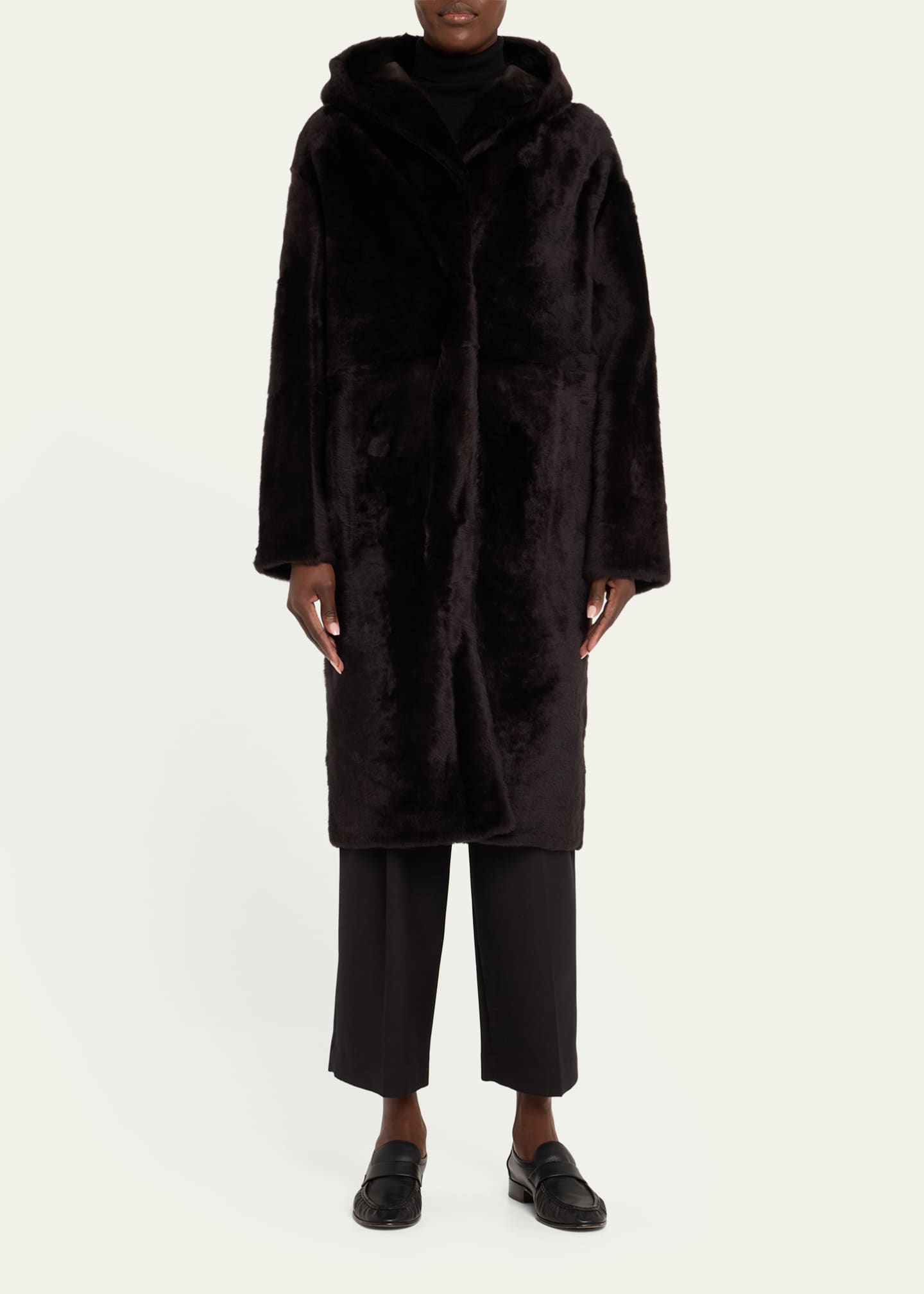 Yves Salomon Reversible Hooded Shearling Coat Image 2 of 5