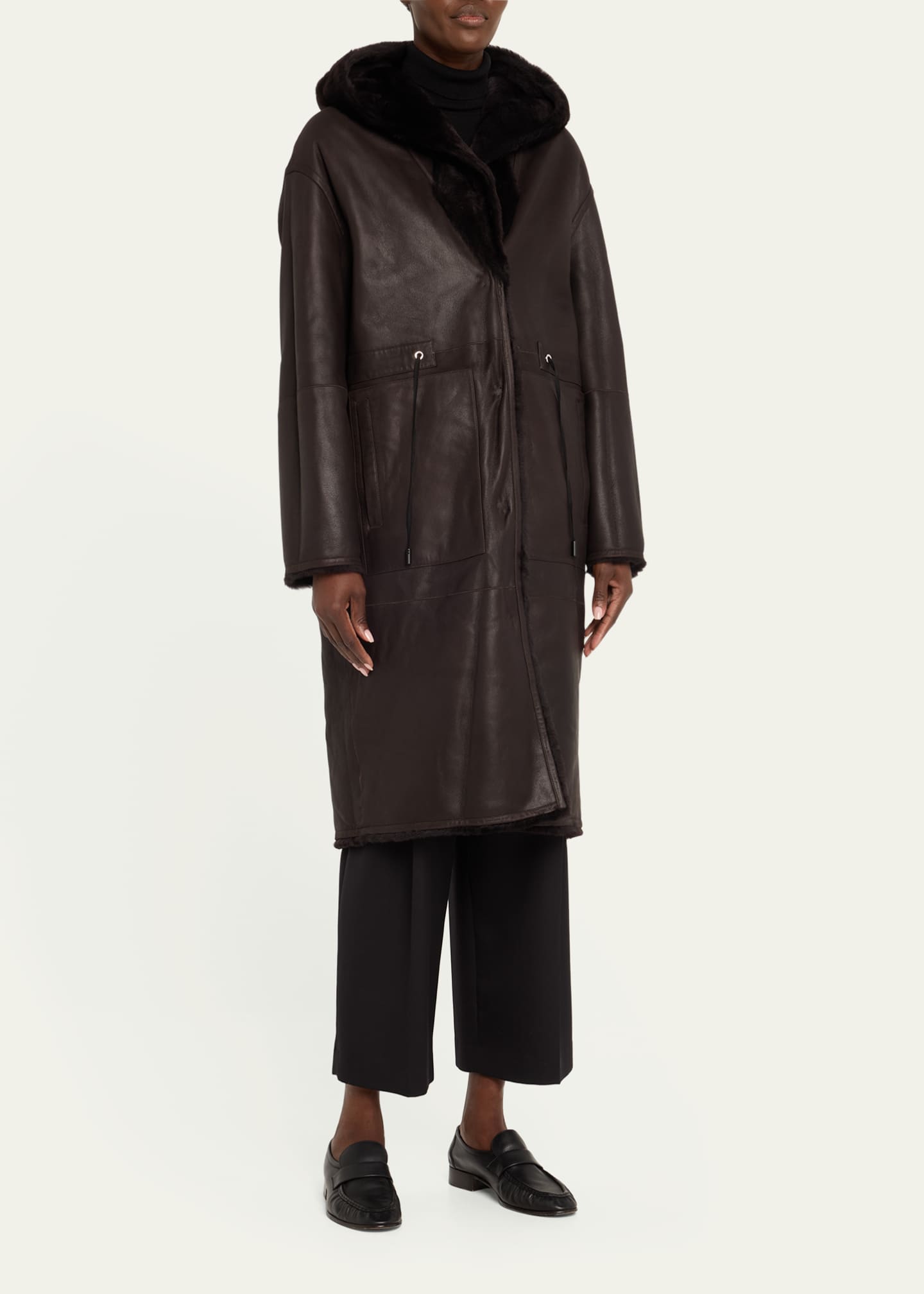 Yves Salomon Reversible Hooded Shearling Coat Image 4 of 5
