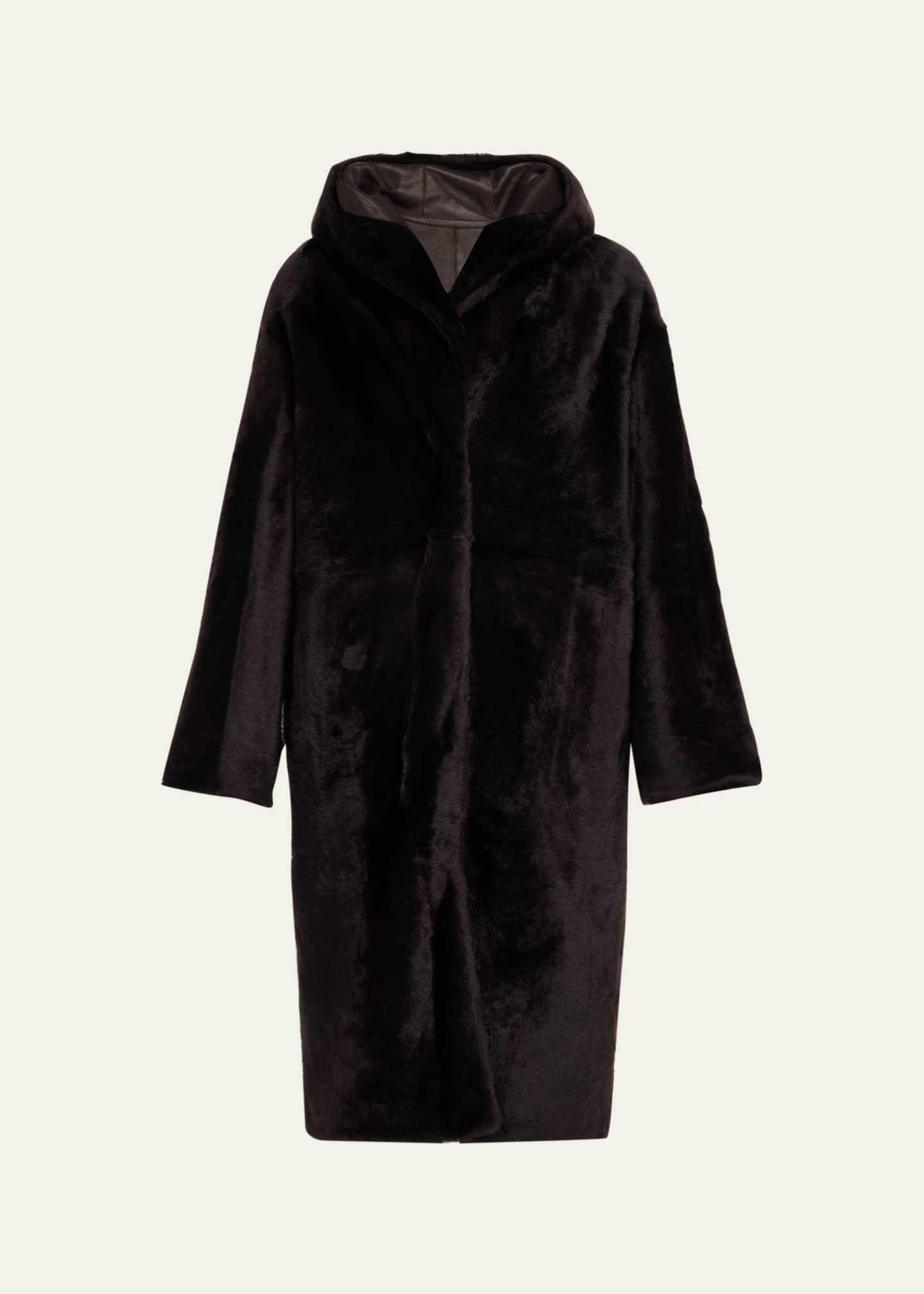 Yves Salomon Reversible Hooded Shearling Coat Image 1 of 5