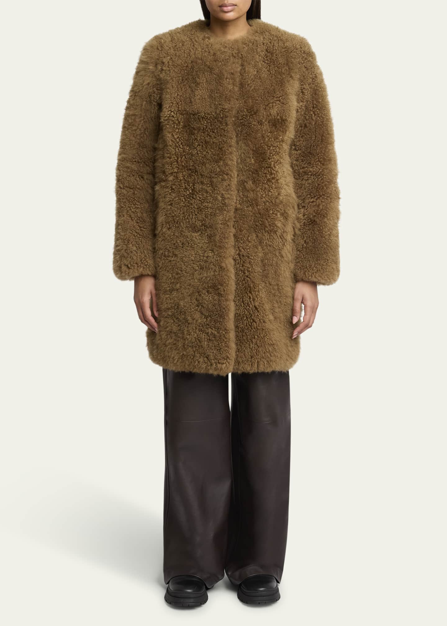 Yves Salomon Curly Shearling Coat Image 2 of 5