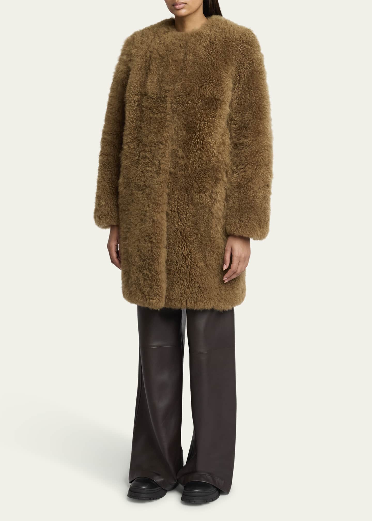 Yves Salomon Curly Shearling Coat Image 4 of 5