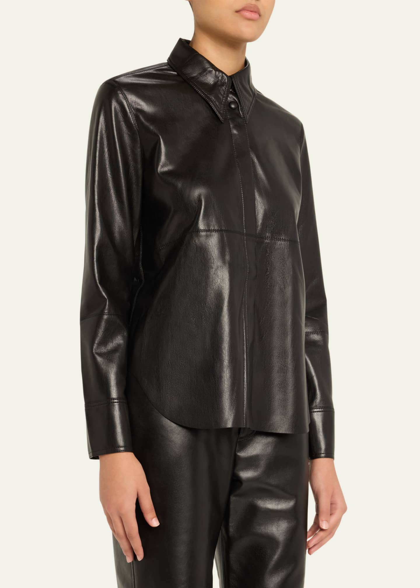 Nanushka Naum Long-Sleeve Alt-Leather Shirt Image 4 of 5